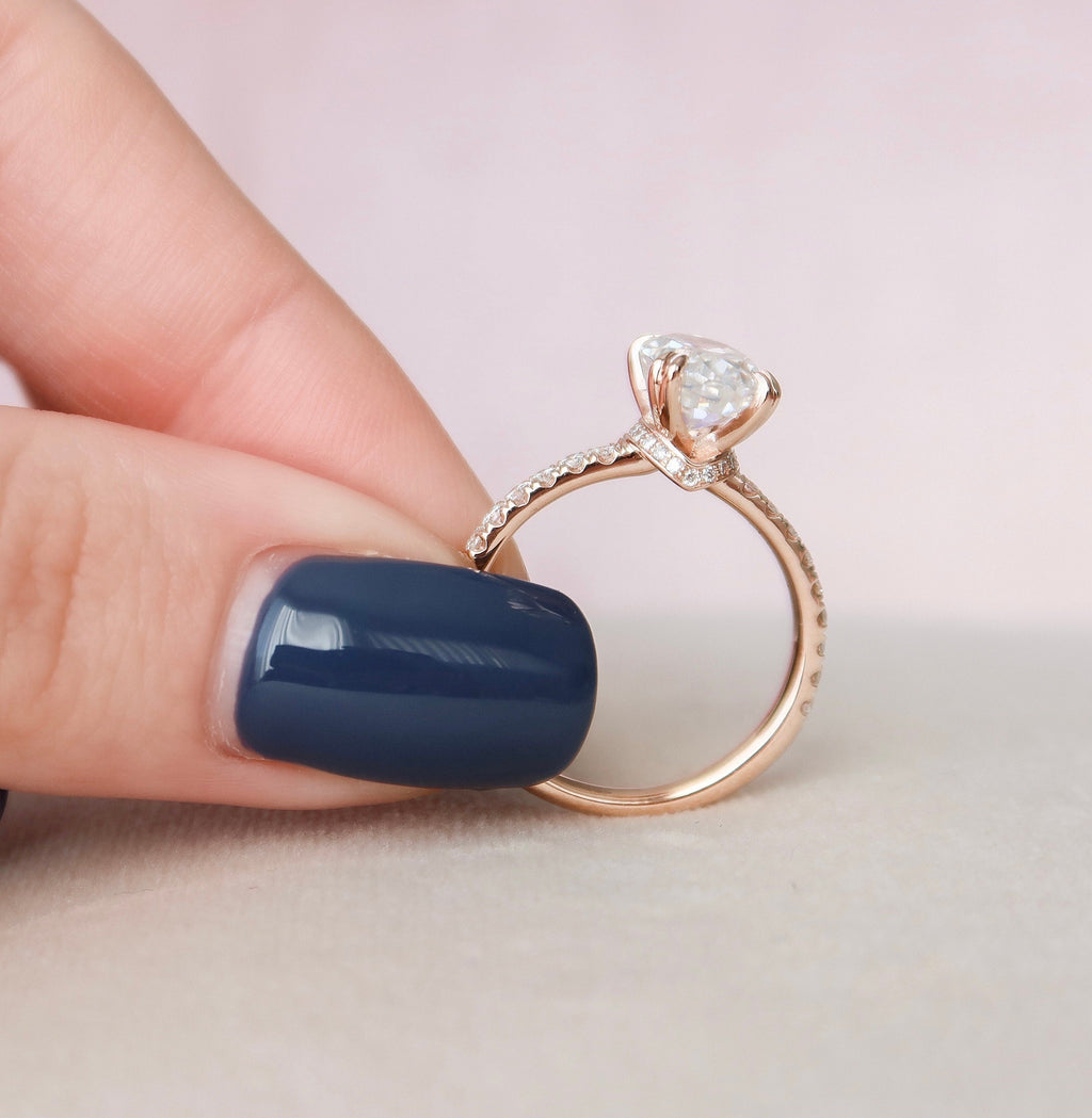 2.0CT Oval Cut Hidden Halo Setting Moissanite Engagement Ring