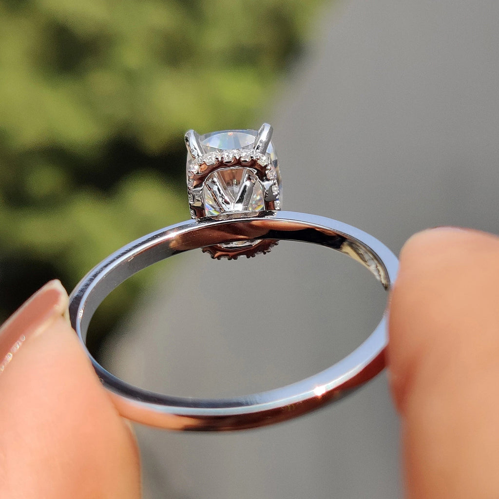 Cushion Cut Hidden Halo Engagement Ring