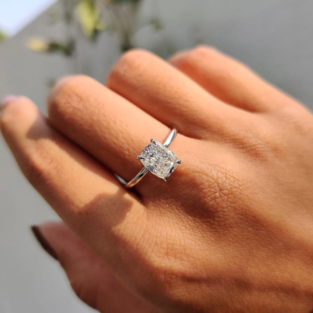 Cushion Cut Hidden Halo Engagement Ring