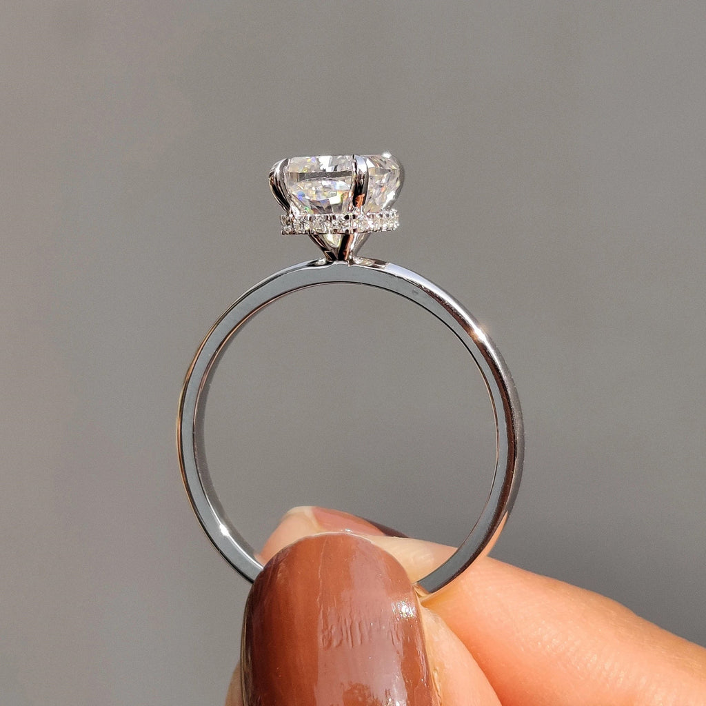 Cushion Cut Hidden Halo Engagement Ring