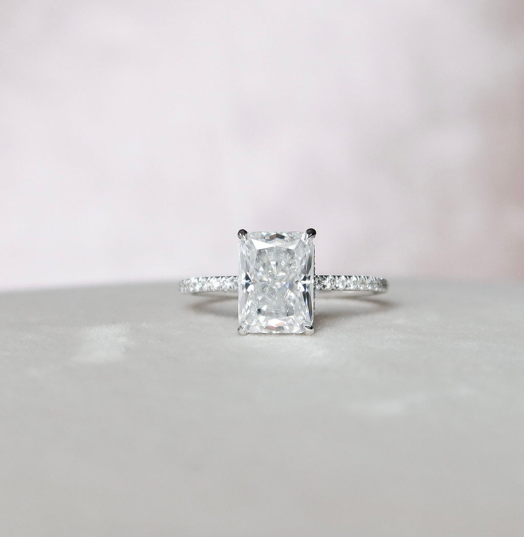 3.50 CT Radiant Moissanite Pave Setting Engagement Ring