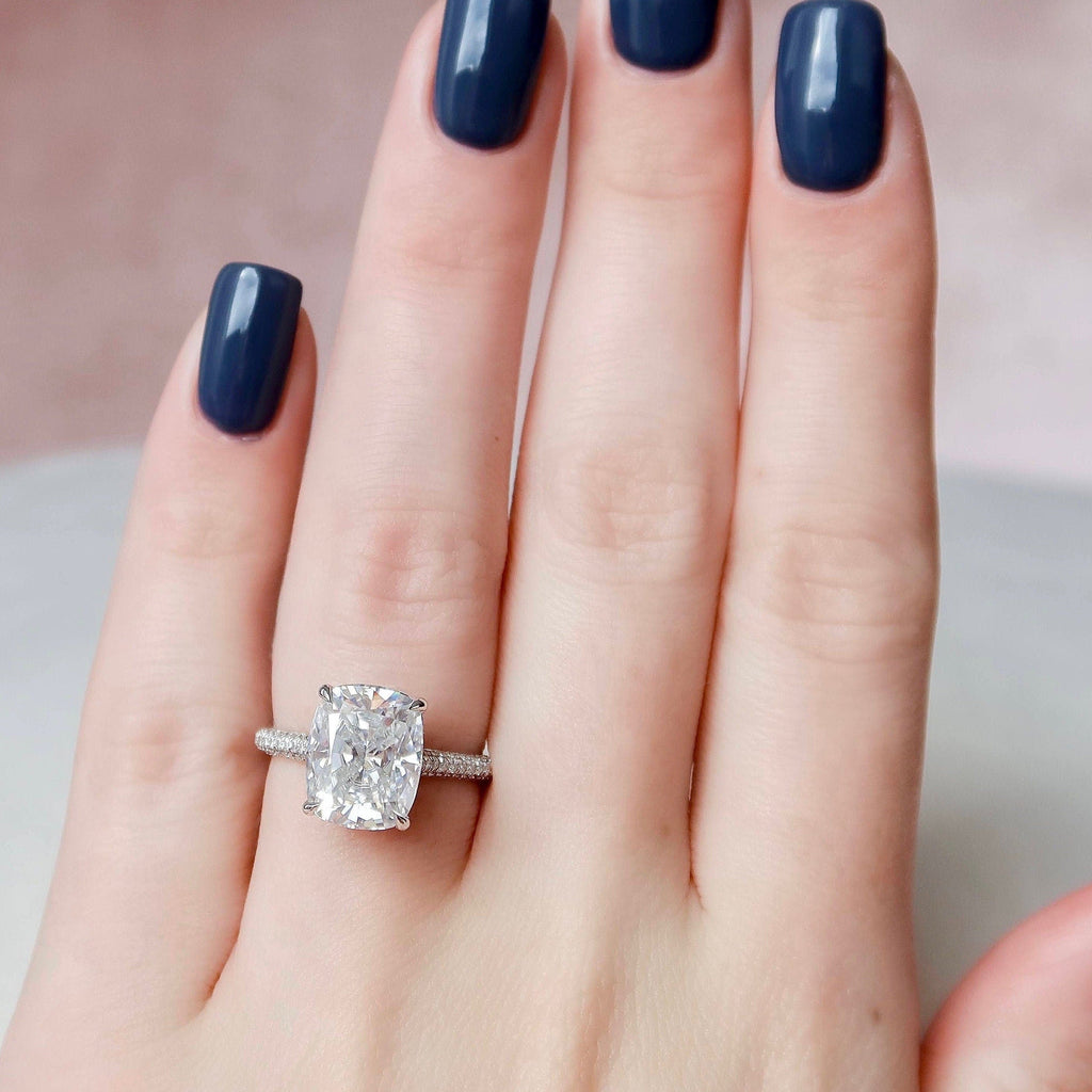 6.0 CT Elongated Cushion Moissanite Hidden Halo Setting Engagement Ring