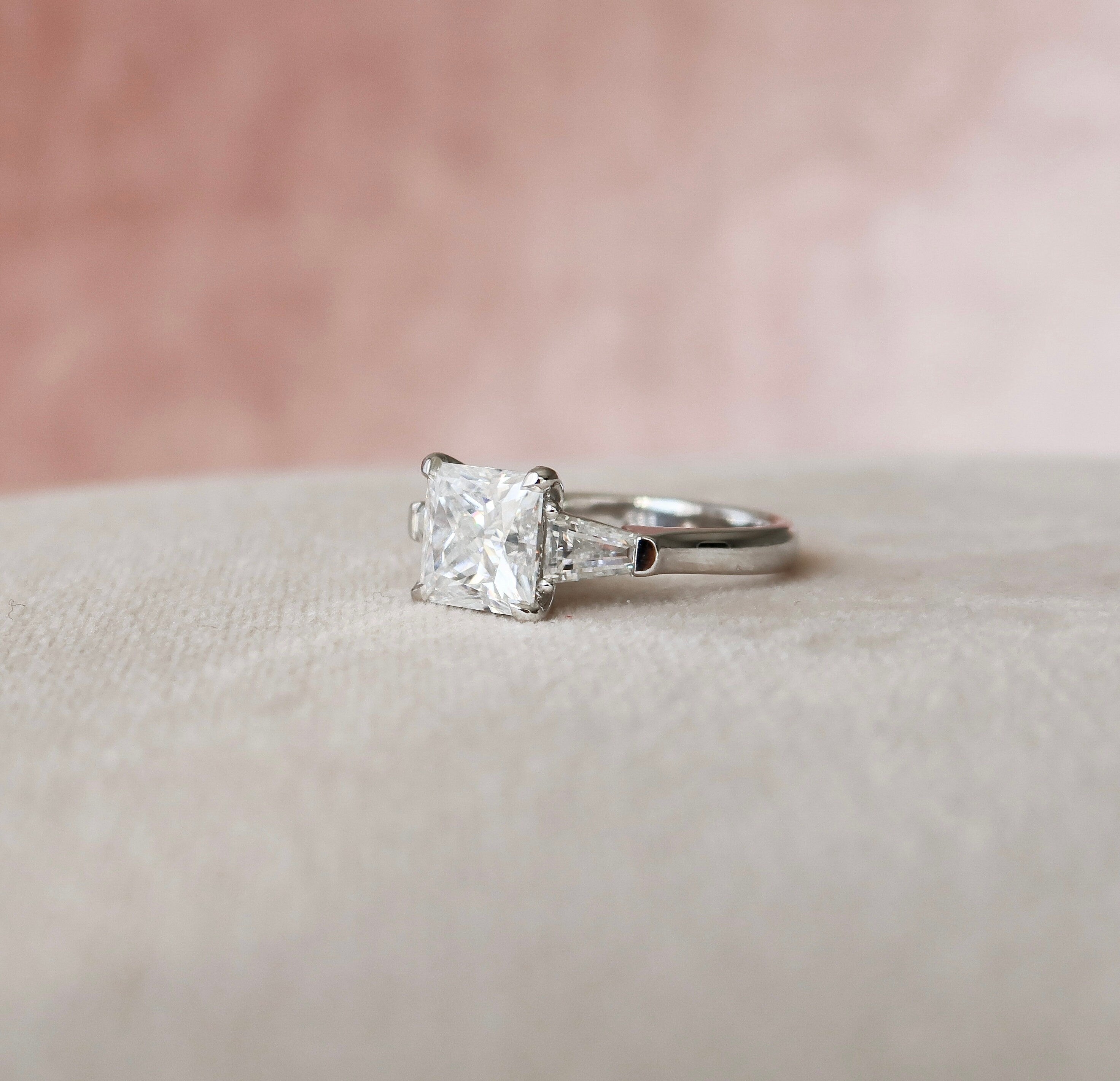 3.0 CT Princess Cut Moissanite Three Stones Engagement Ring