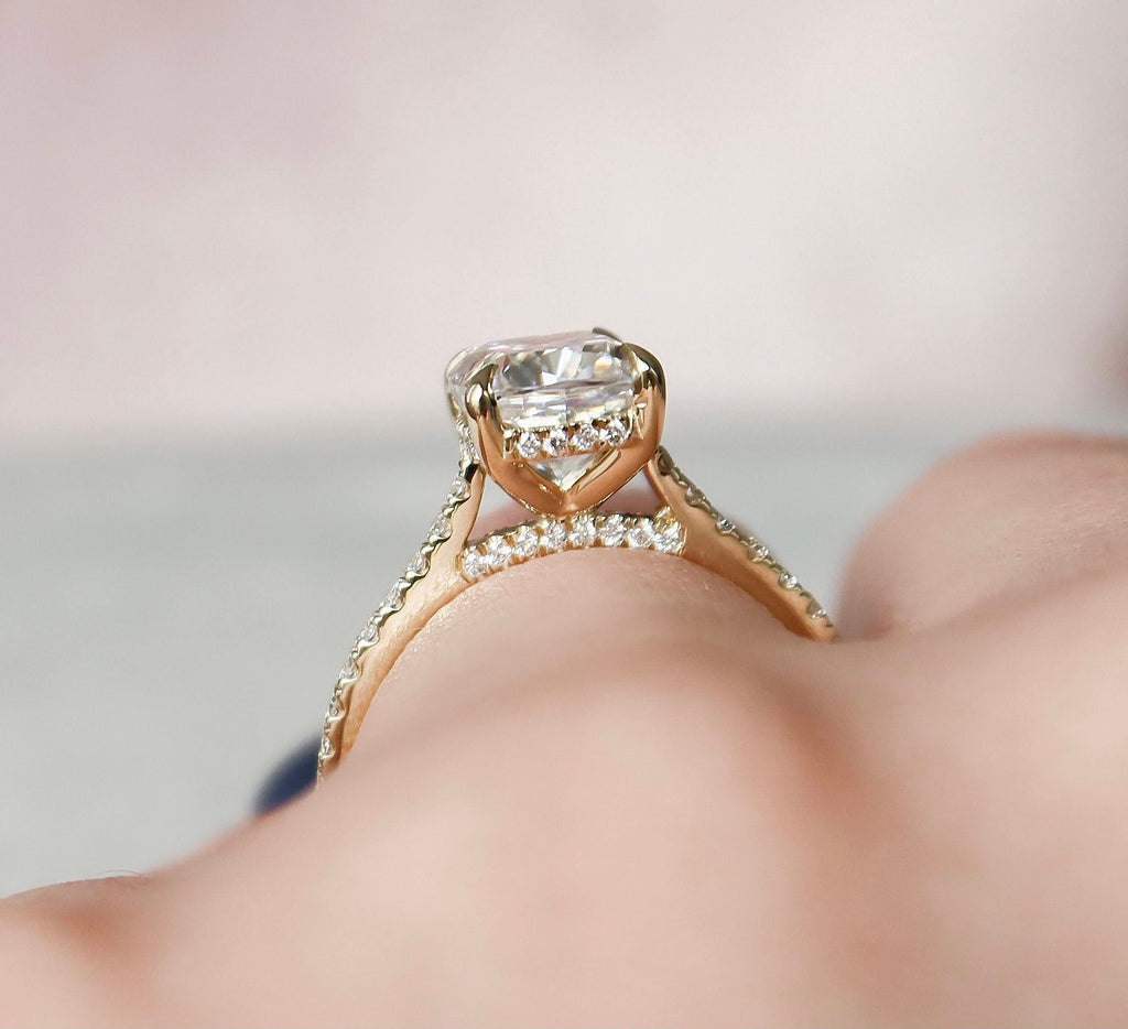 2.50 CT Elongated Cushion Moissanite Pave Setting Engagement Ring