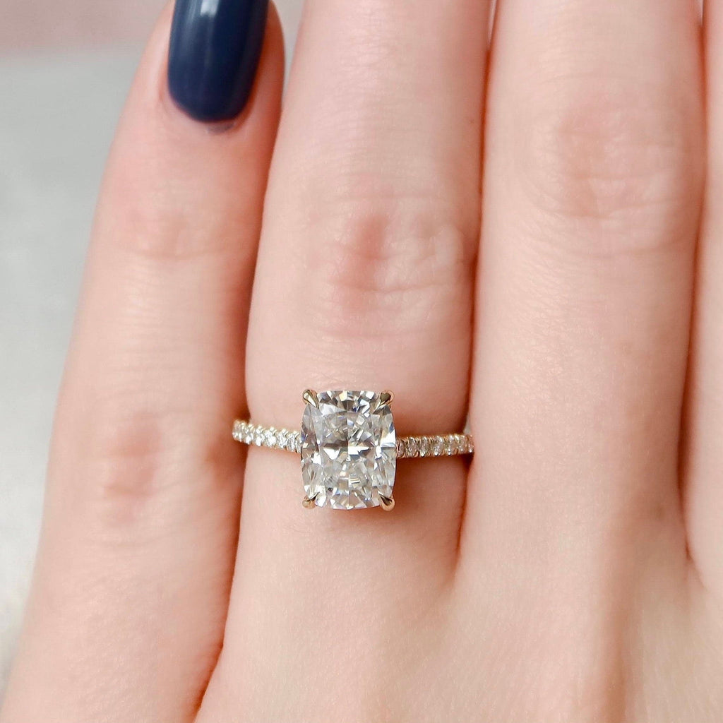 2.50 CT Elongated Cushion Moissanite Pave Setting Engagement Ring
