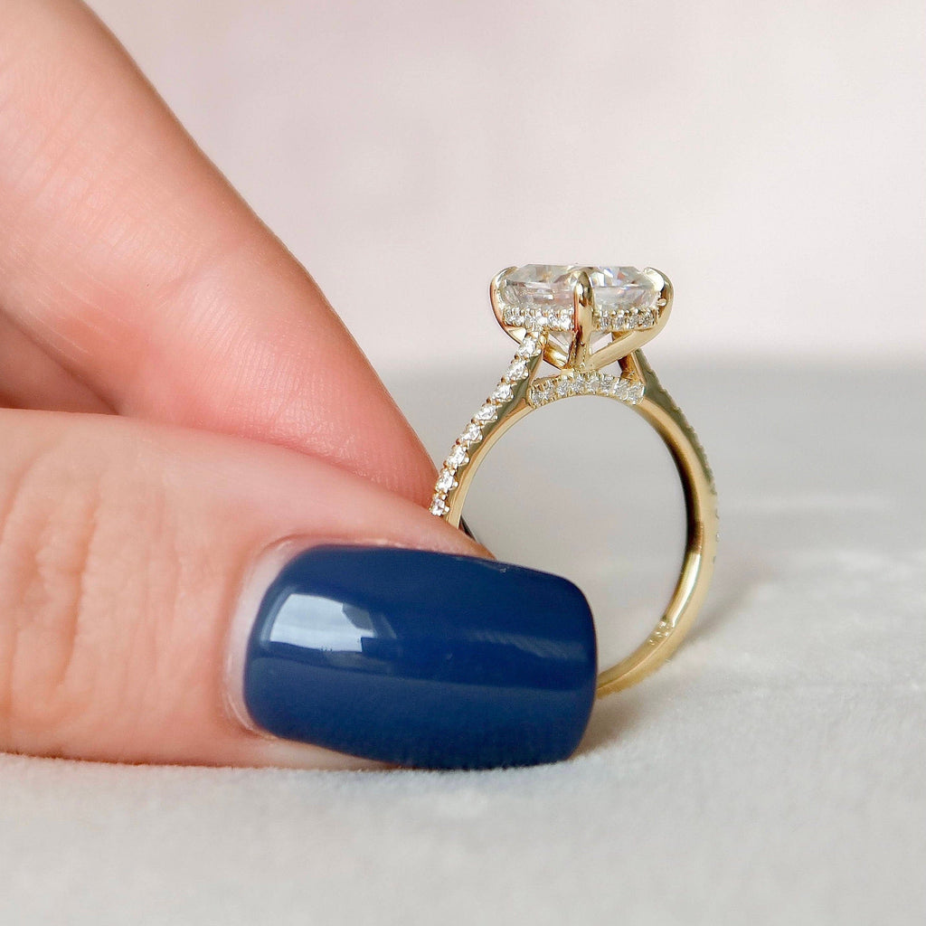 2.50 CT Elongated Cushion Moissanite Pave Setting Engagement Ring