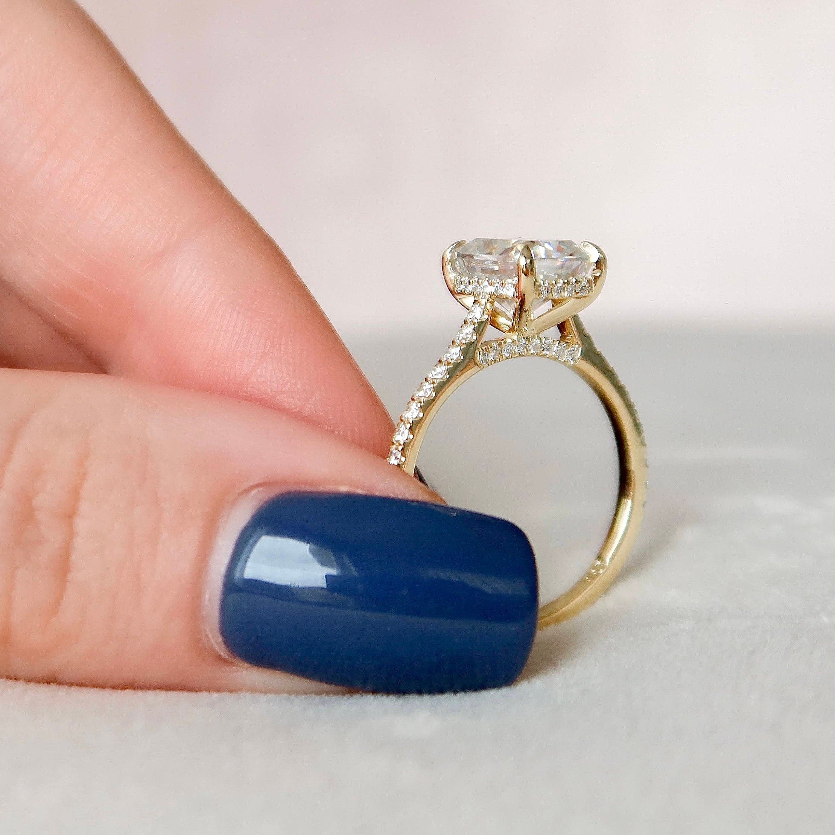 2.50 CT Elongated Cushion Moissanite Pave Setting Engagement Ring
