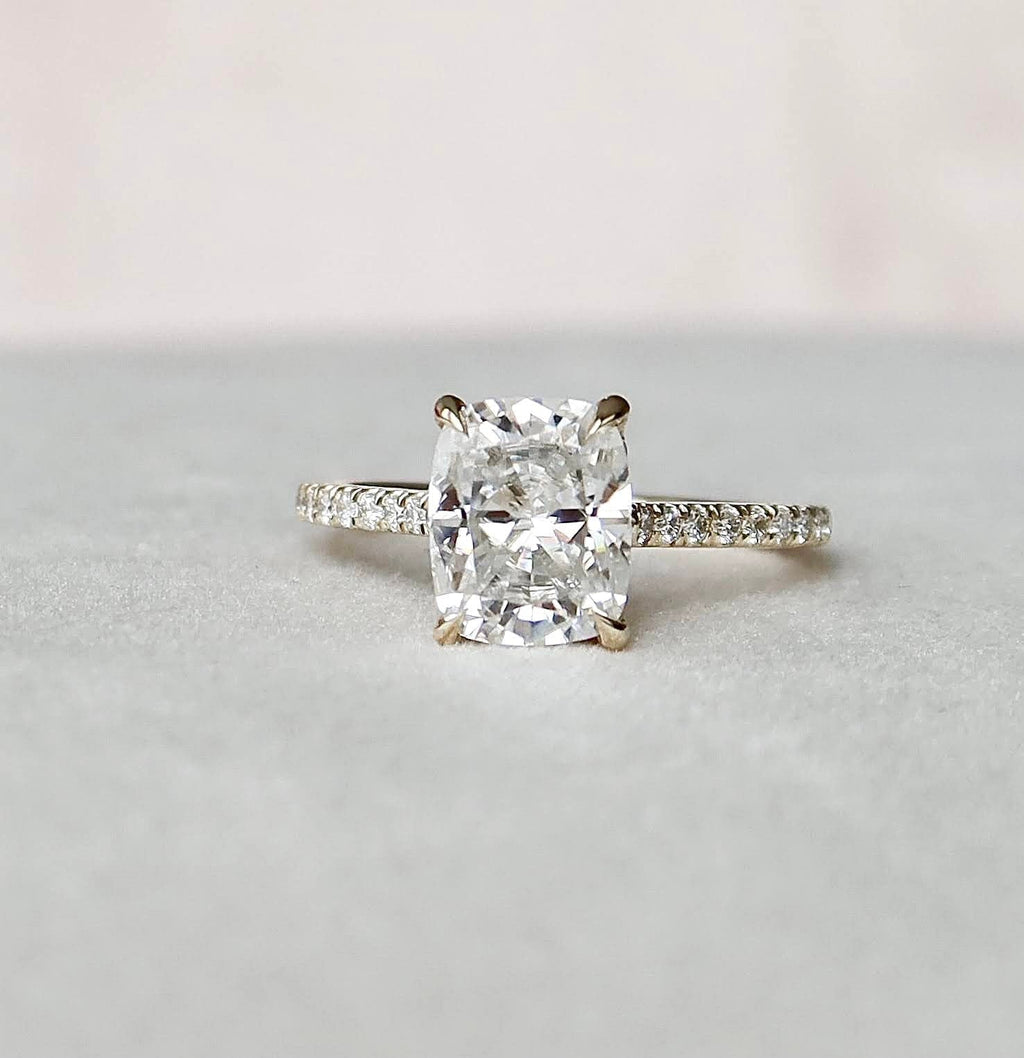 2.50 CT Elongated Cushion Moissanite Pave Setting Engagement Ring