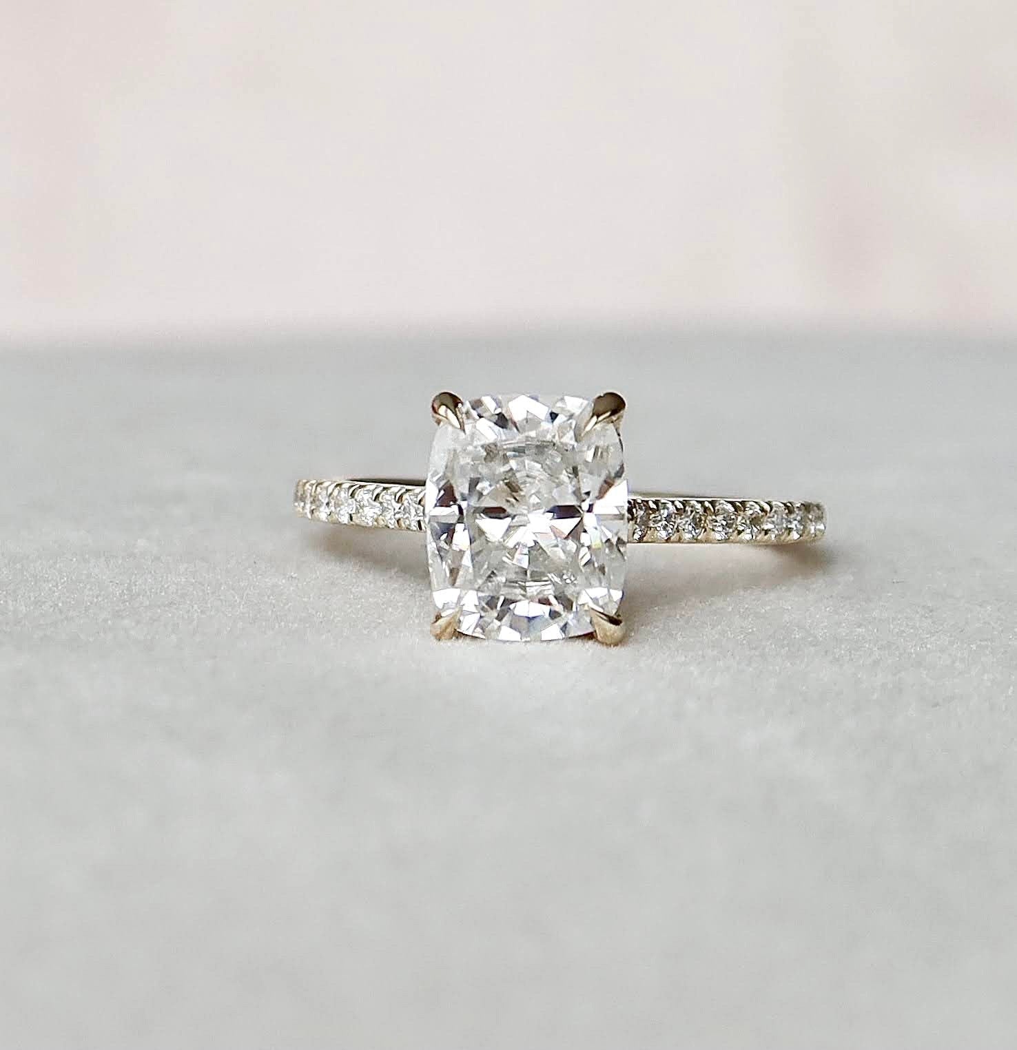 2.50 CT Elongated Cushion Moissanite Pave Setting Engagement Ring