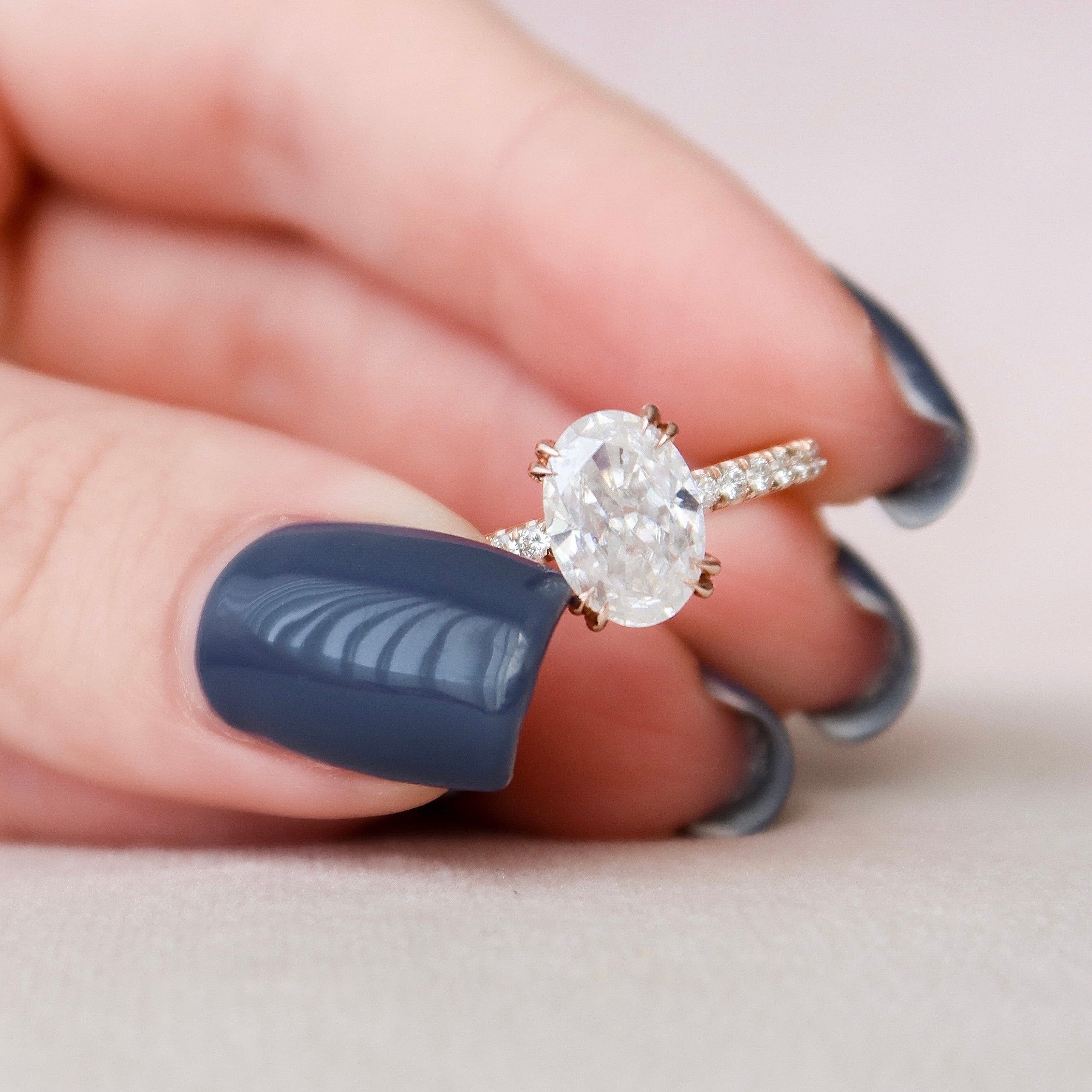 2.0CT Oval Cut Hidden Halo Setting Moissanite Engagement Ring