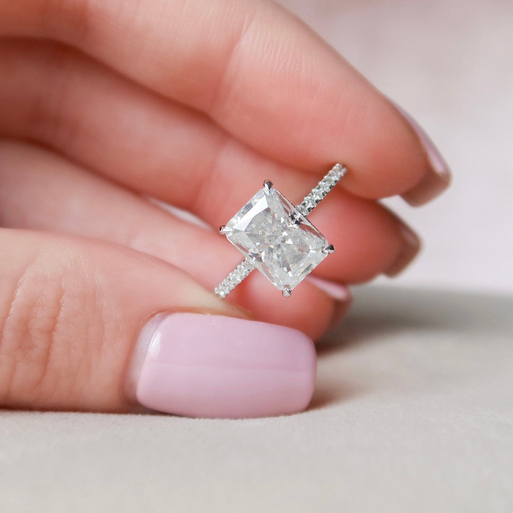 3.50 CT Radiant Moissanite Pave Setting Engagement Ring