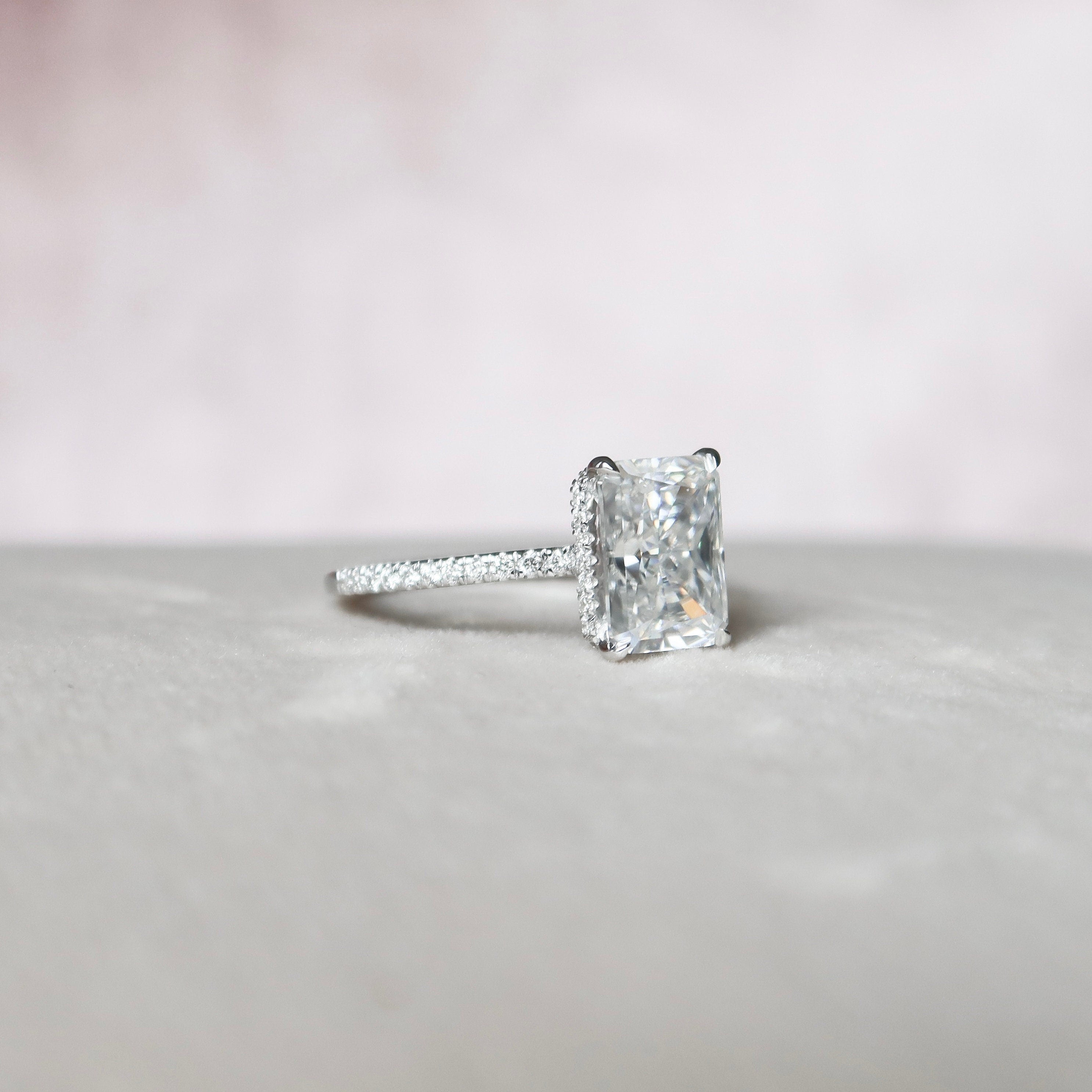 3.50 CT Radiant Moissanite Pave Setting Engagement Ring