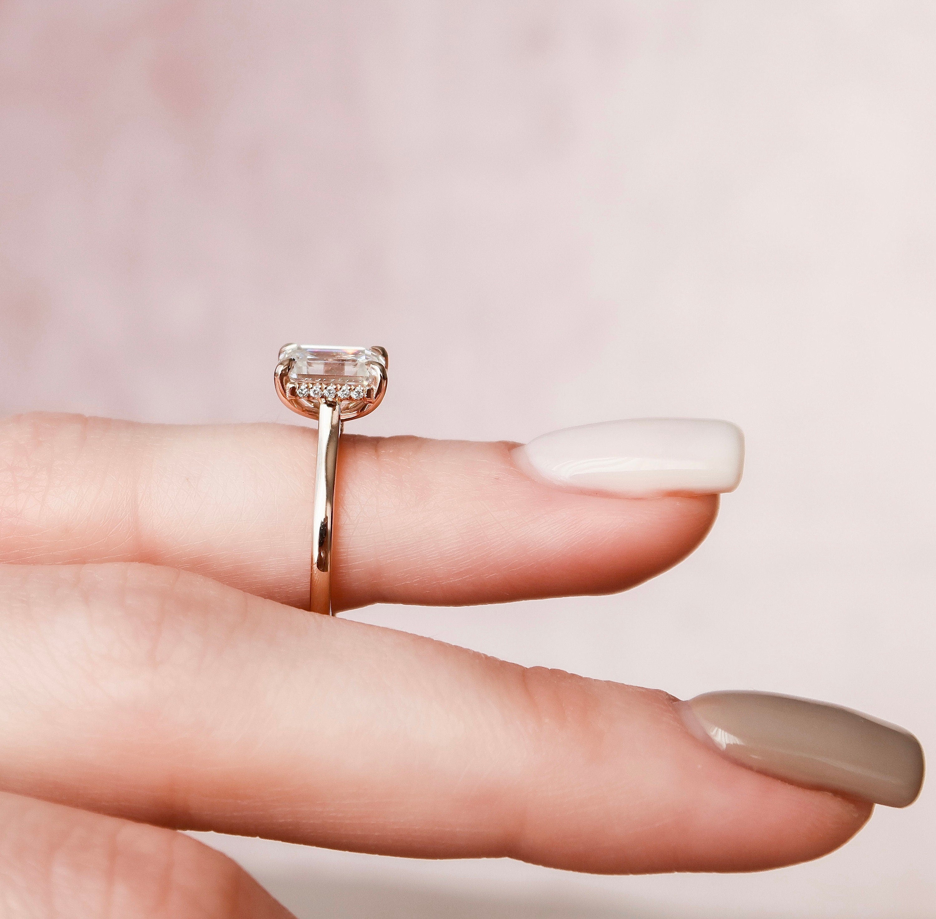 1.50 CT Emerald Cut Moissanite Solitaire Style Engagement Ring