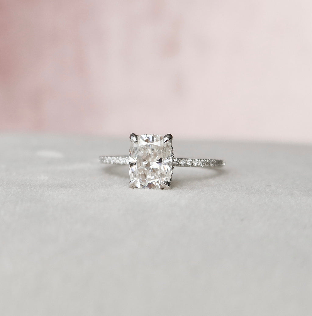 2.50 CT Elongated Cushion Moissanite000 Pave Setting Engagement Ring