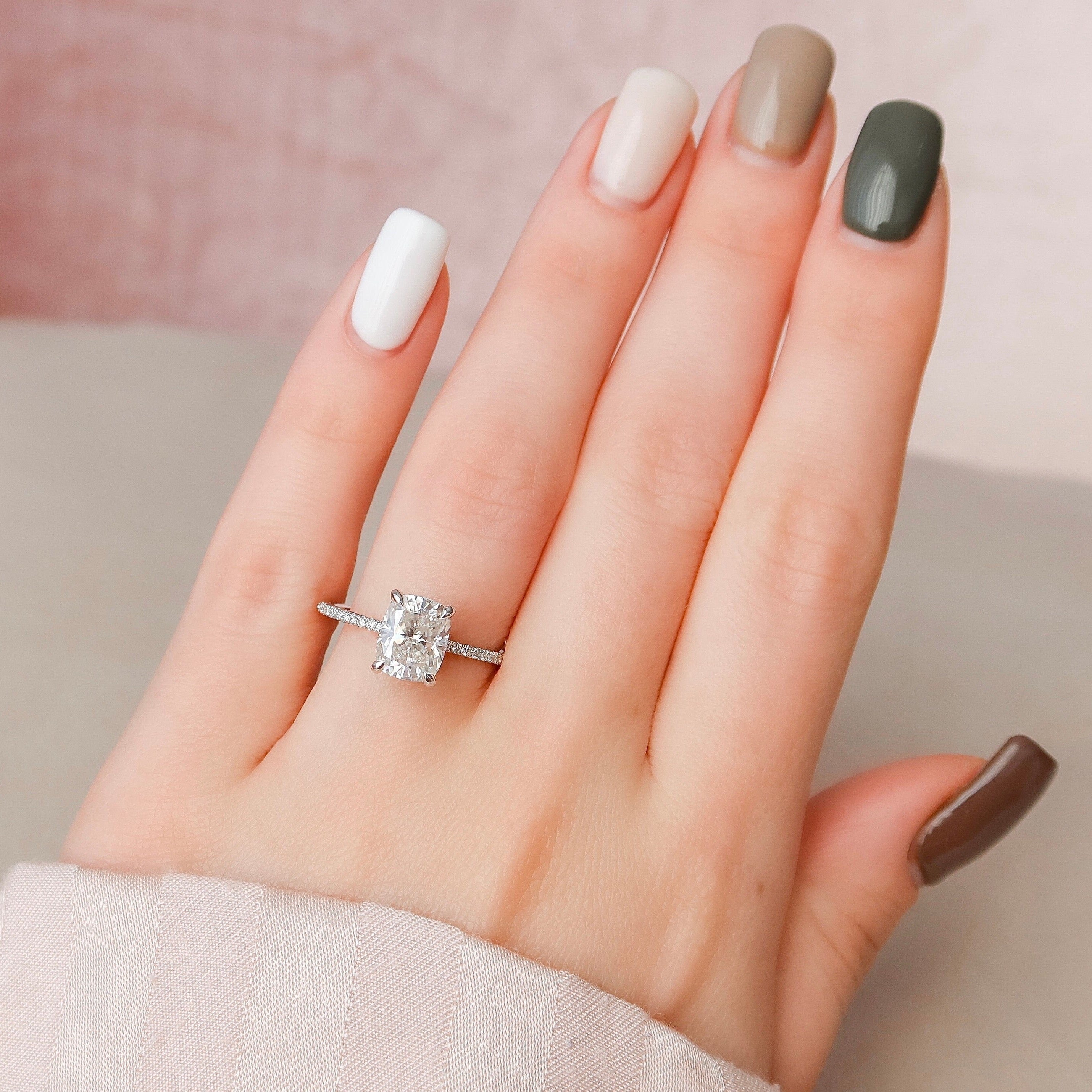 2.50 CT Elongated Cushion Moissanite000 Pave Setting Engagement Ring