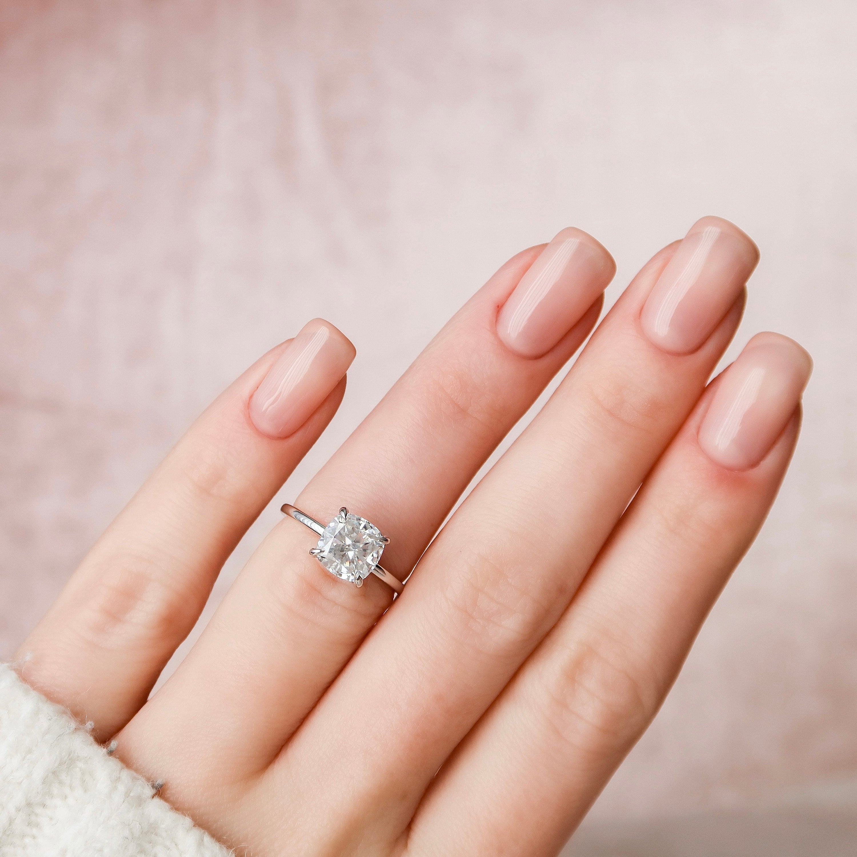2.0 CT Cushion Cut Moissanite Hidden Halo Engagement Ring