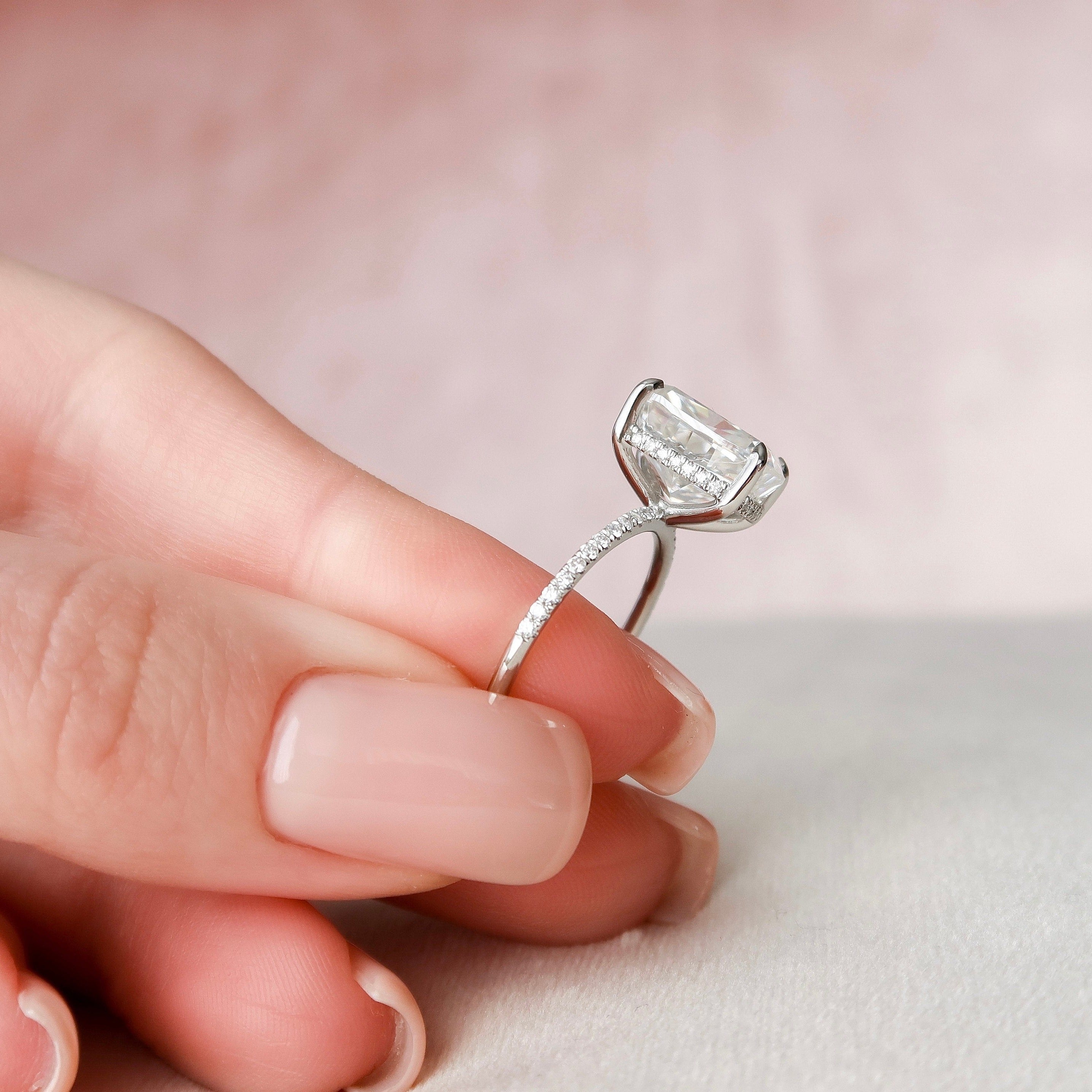 6.0 CT Elongated Cushion Moissanite Pave Setting Engagement Ring