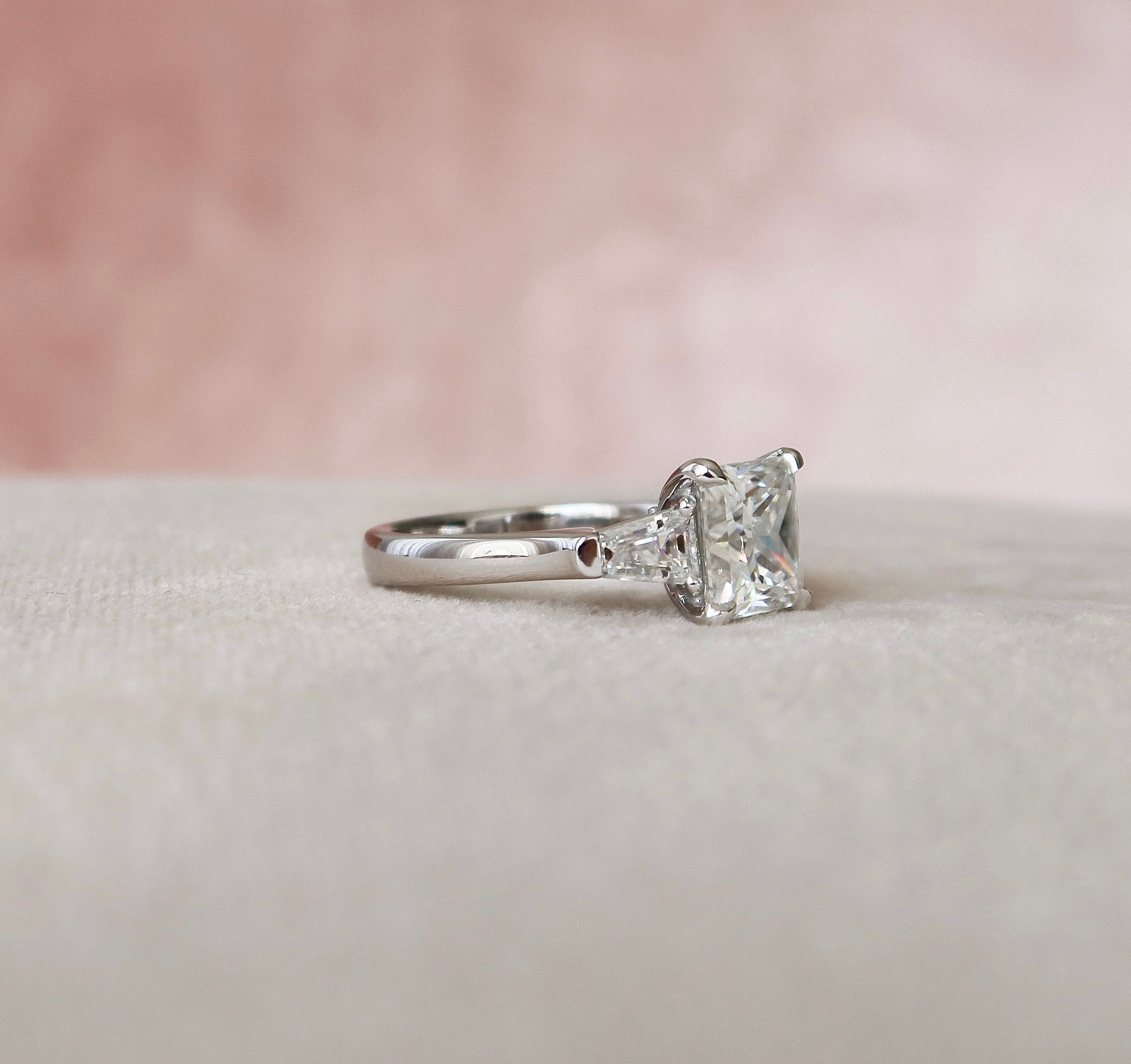 3.0 CT Princess Cut Moissanite Three Stones Engagement Ring