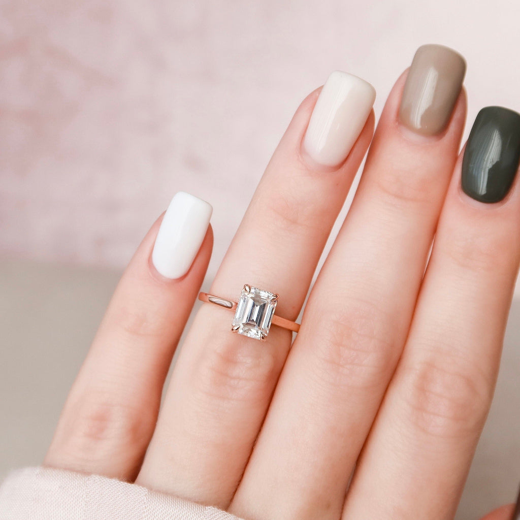 1.50 CT Emerald Cut Moissanite Solitaire Style Engagement Ring
