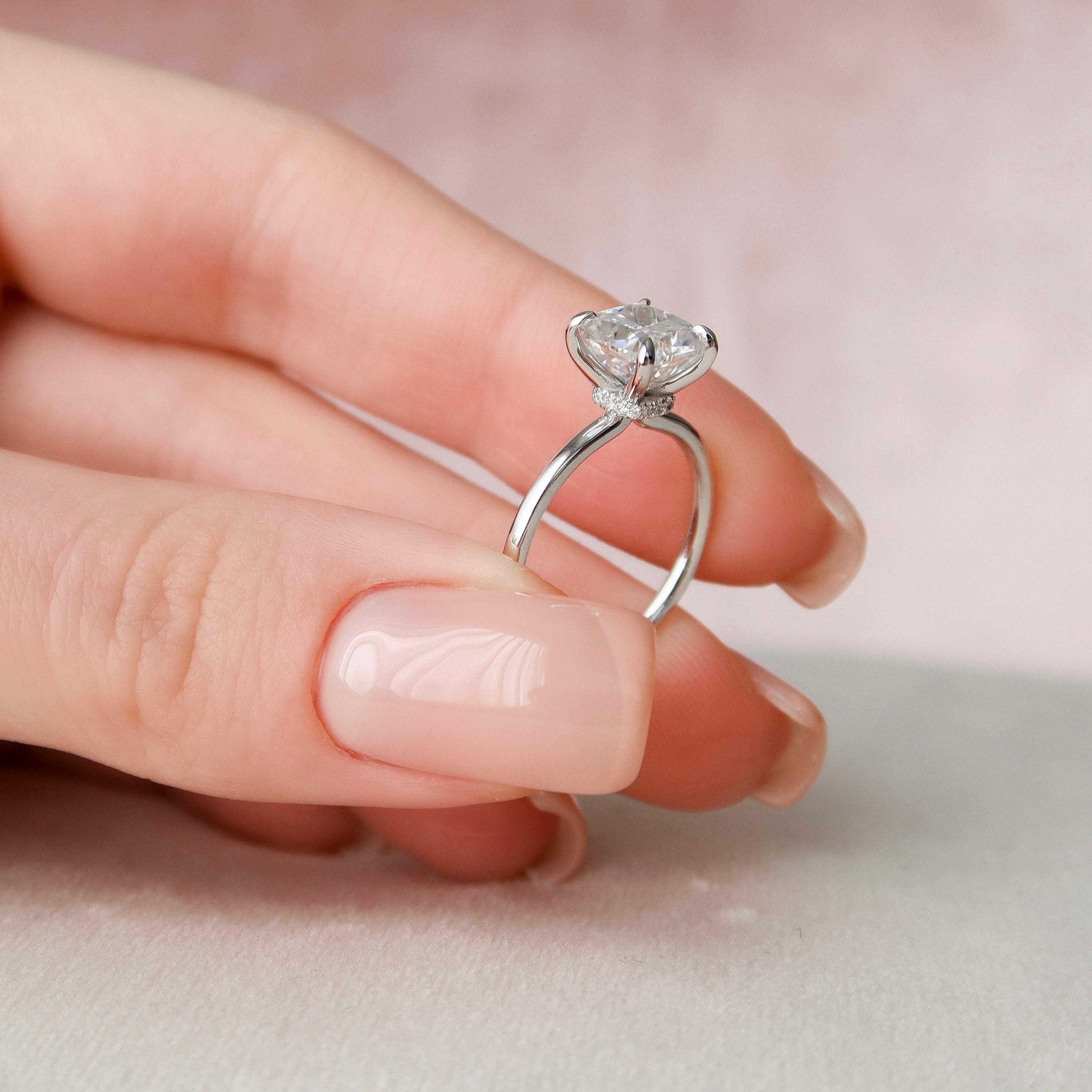 2.0 CT Cushion Cut Moissanite Hidden Halo Engagement Ring