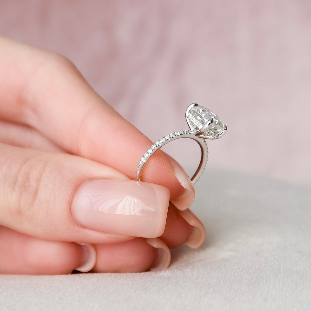 2.0 CT Elongated Cushion Moissanite Pave Setting Engagement Ring