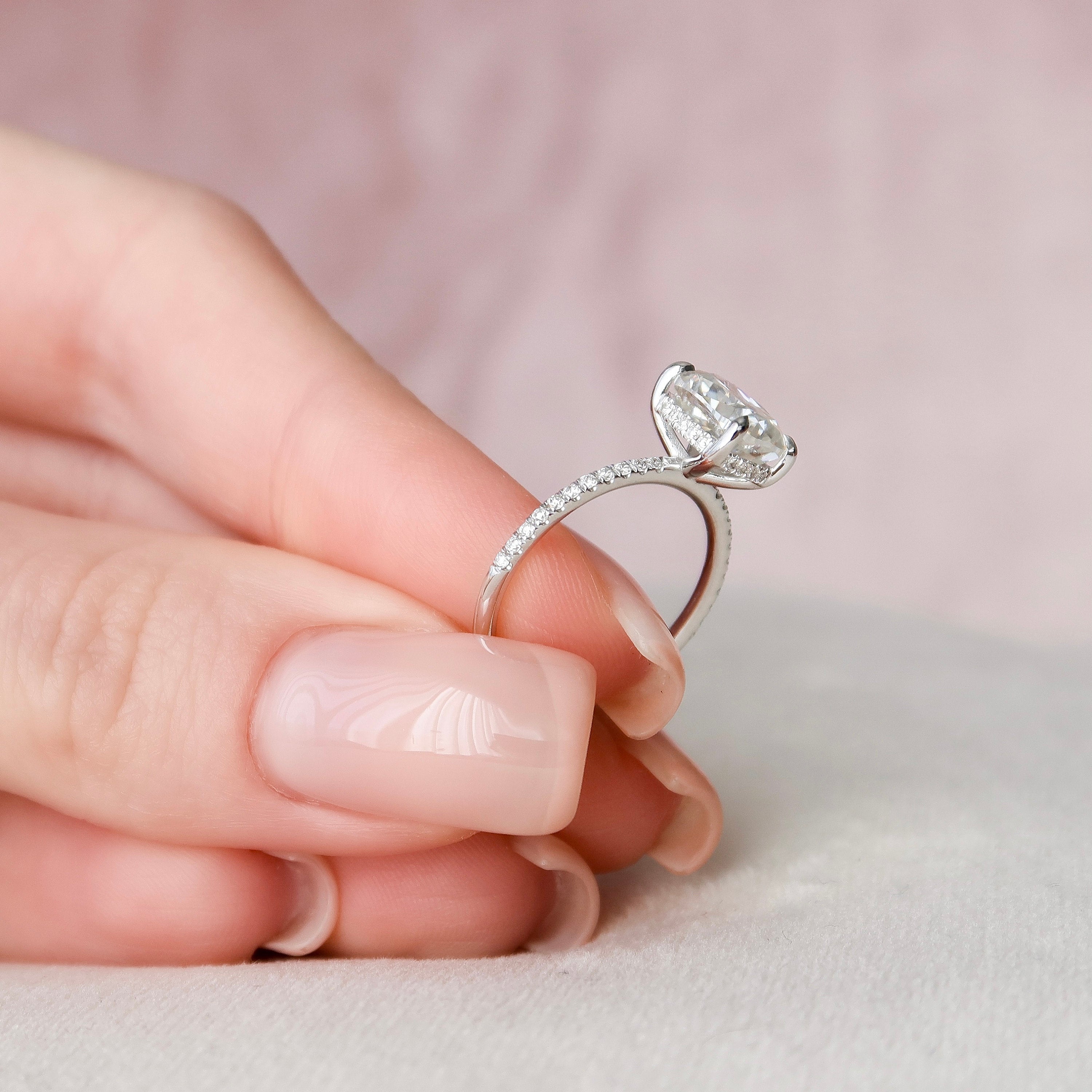 2.0 CT Elongated Cushion Moissanite Pave Setting Engagement Ring