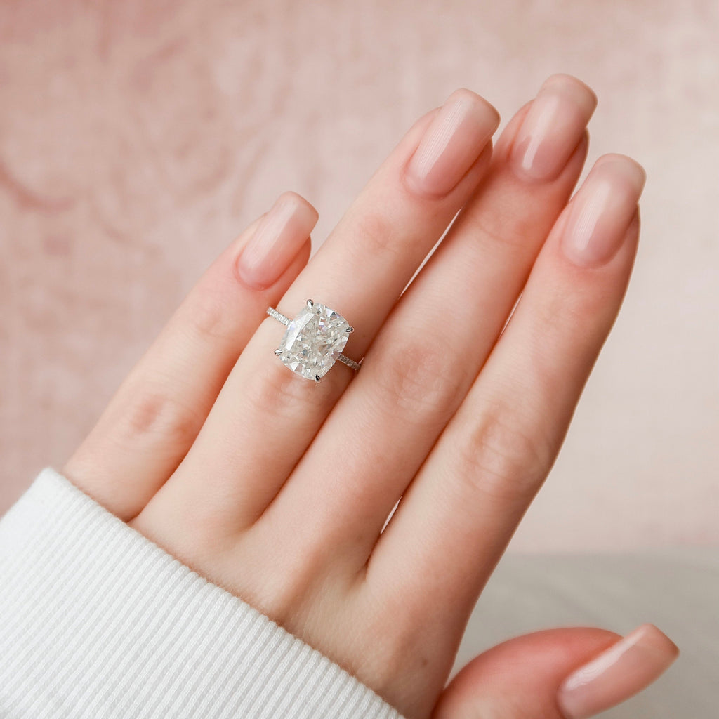 6.0 CT Elongated Cushion Moissanite Pave Setting Engagement Ring