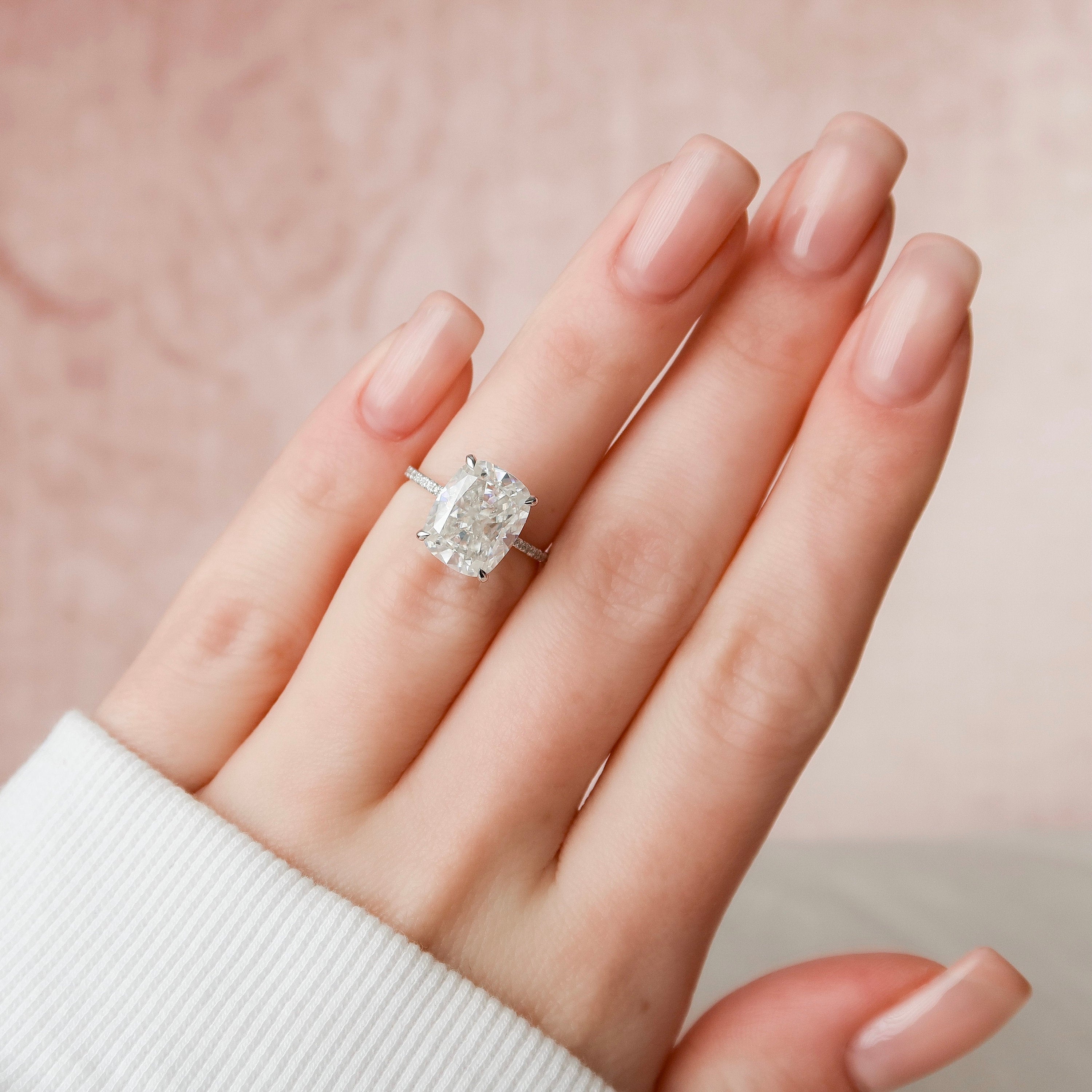6.0 CT Elongated Cushion Moissanite Pave Setting Engagement Ring
