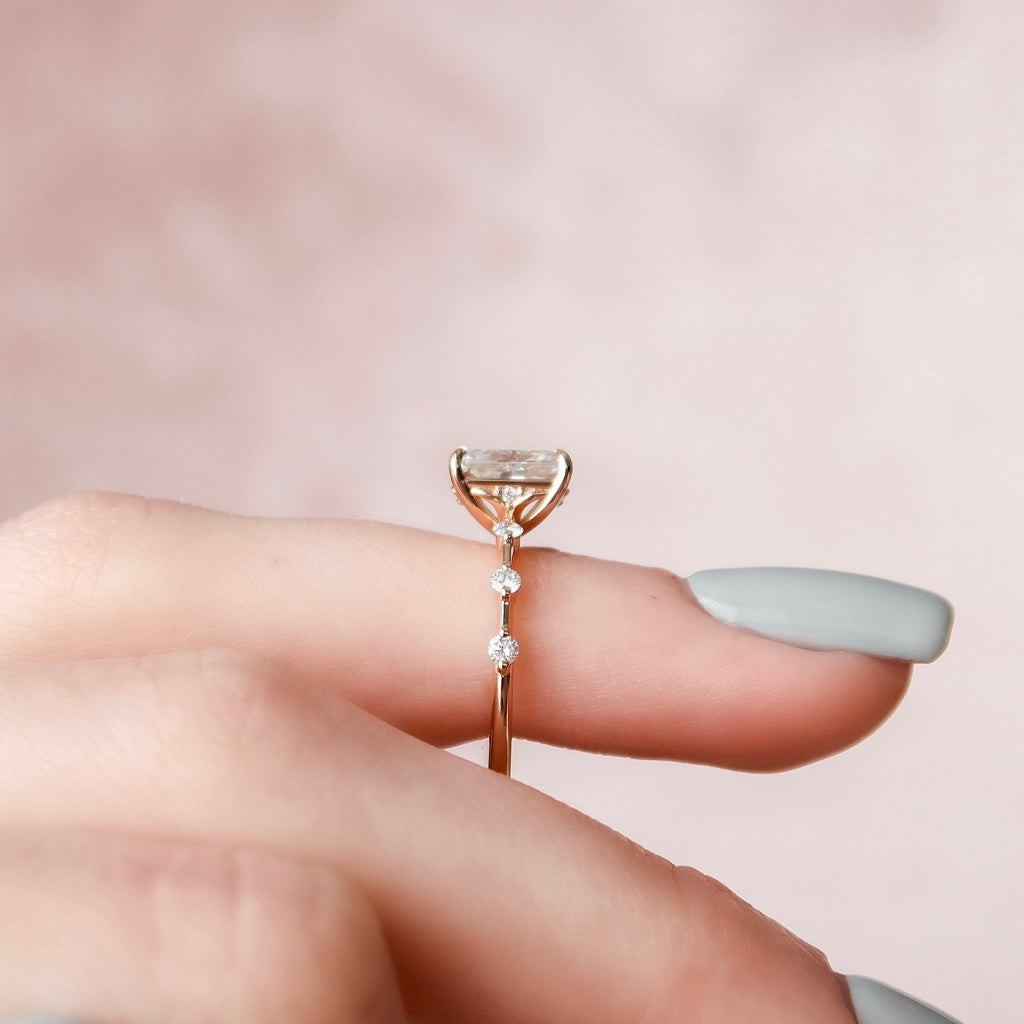 1.50 CT Radiant Moissanite Dainty Style Engagement Ring