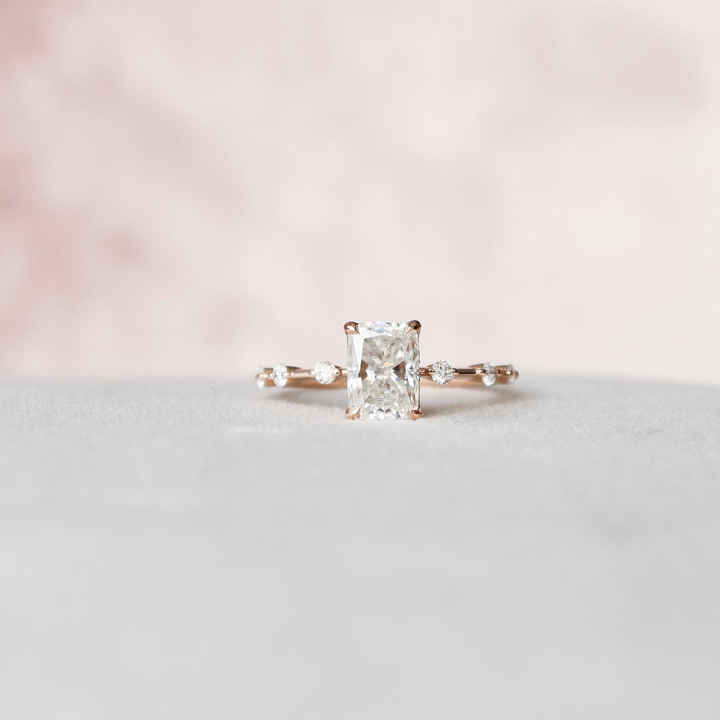1.50 CT Radiant Moissanite Dainty Style Engagement Ring