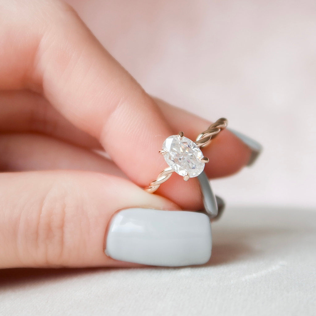 1.50 CT Oval Hidden Halo Twisted Band Moissanite Engagement Ring