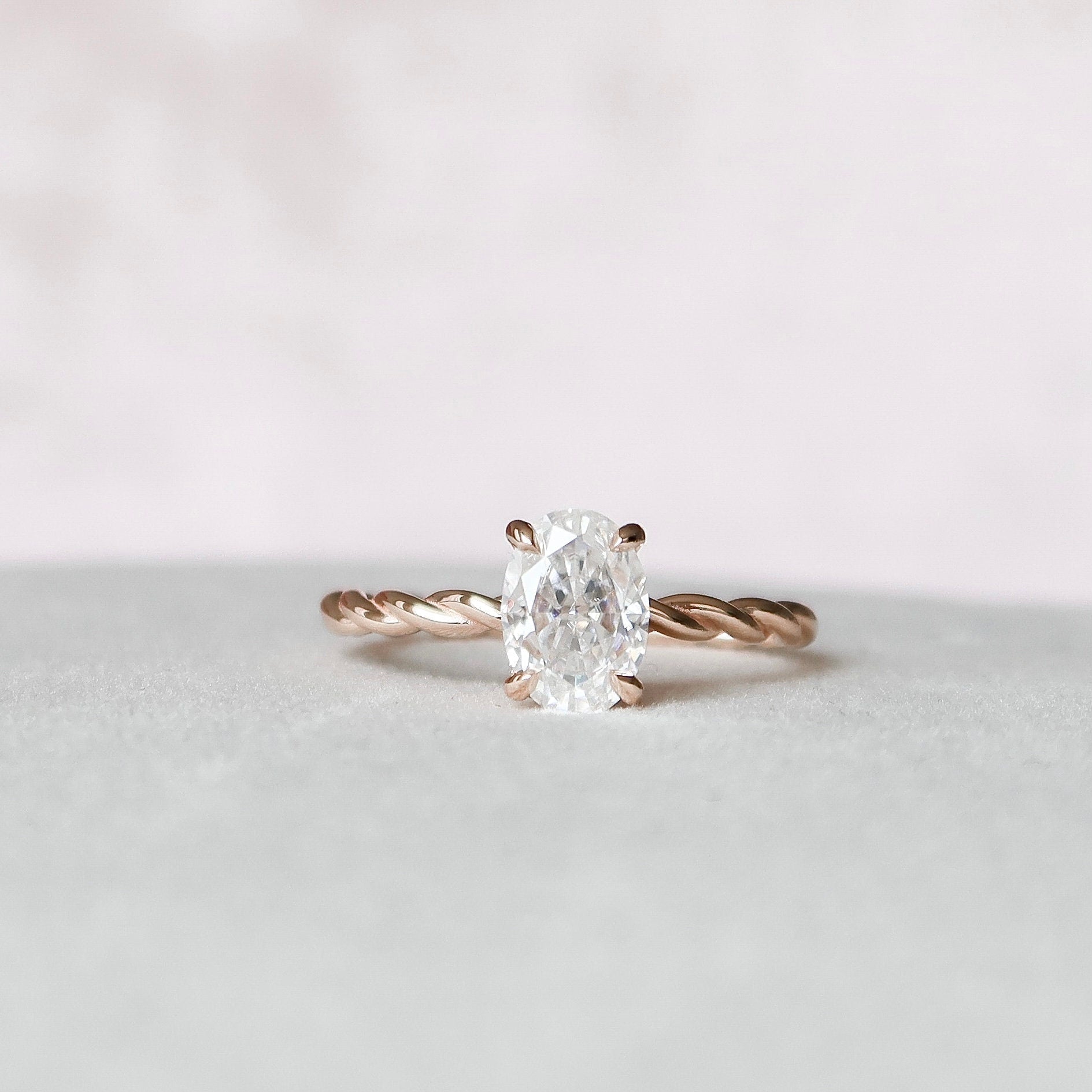 1.50 CT Oval Hidden Halo Twisted Band Moissanite Engagement Ring