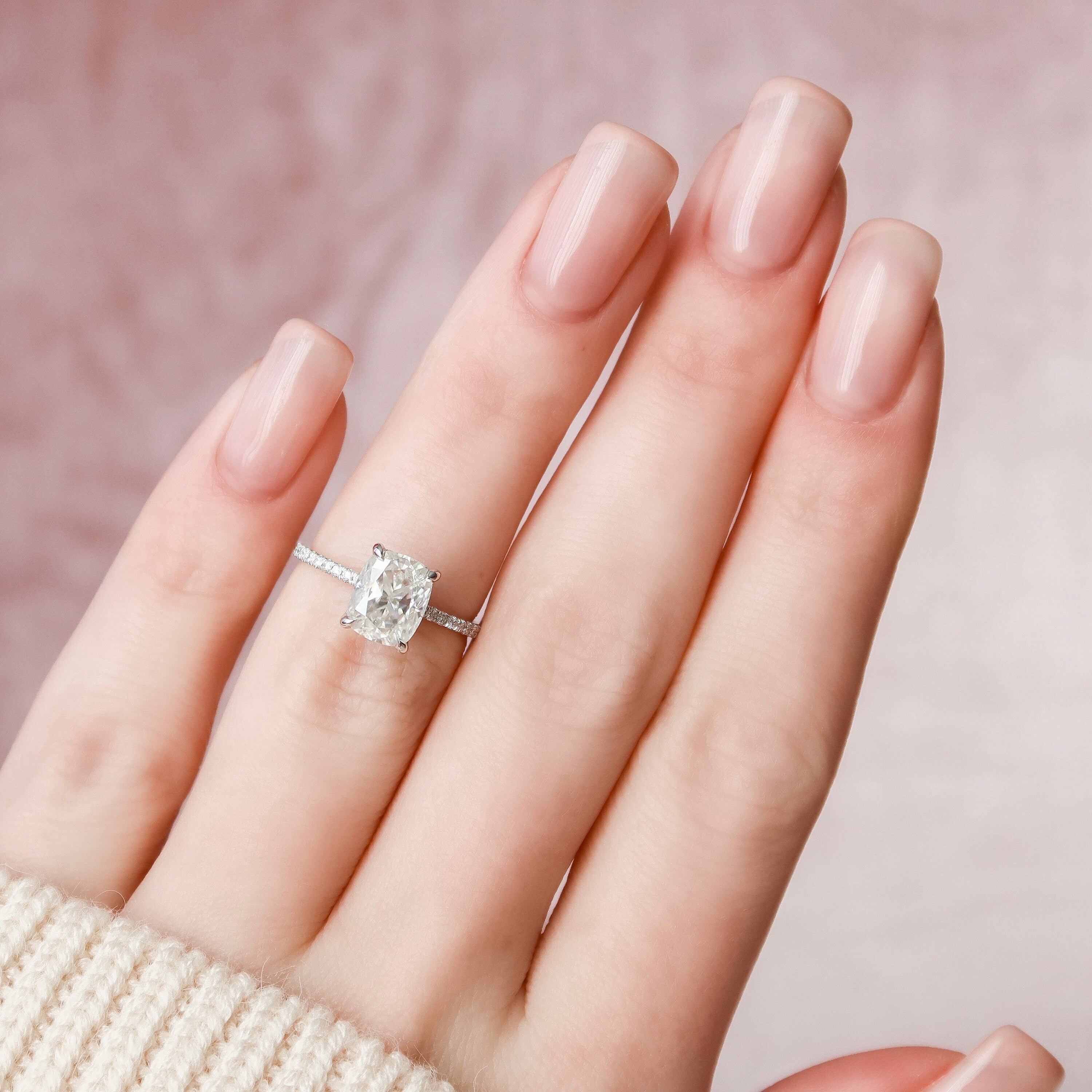 2.0 CT Elongated Cushion Moissanite Pave Setting Engagement Ring Secondary image