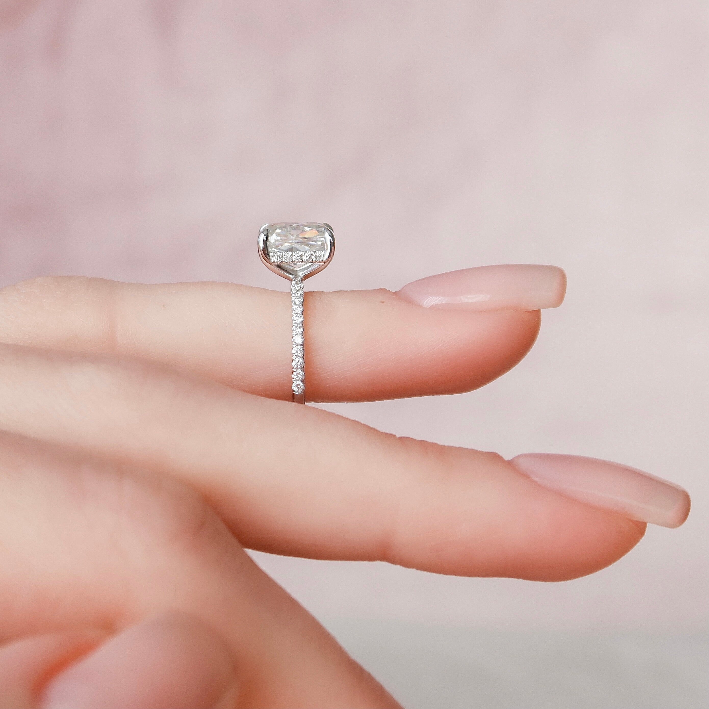 2.0 CT Elongated Cushion Moissanite Pave Setting Engagement Ring