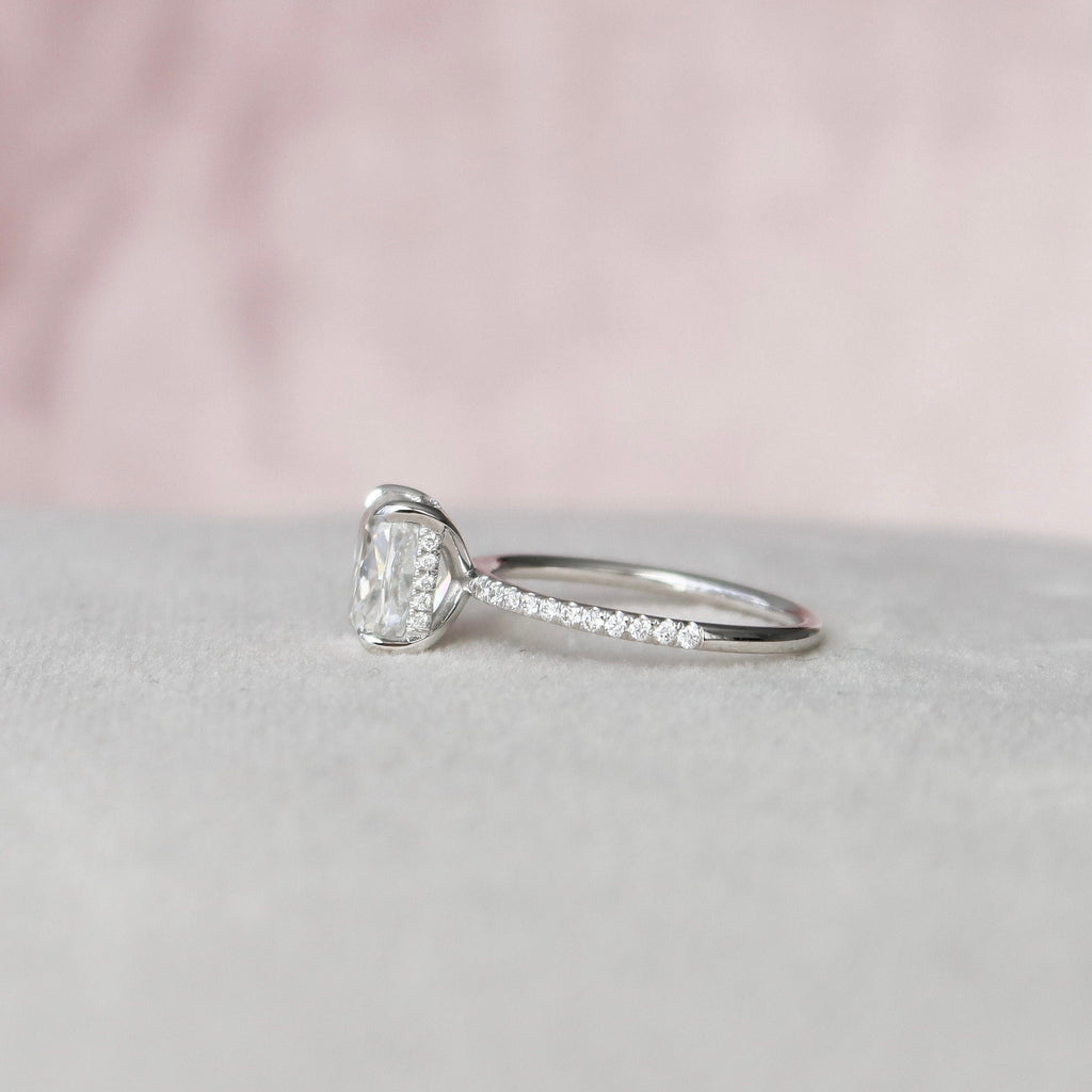 2.0 CT Elongated Cushion Moissanite Pave Setting Engagement Ring