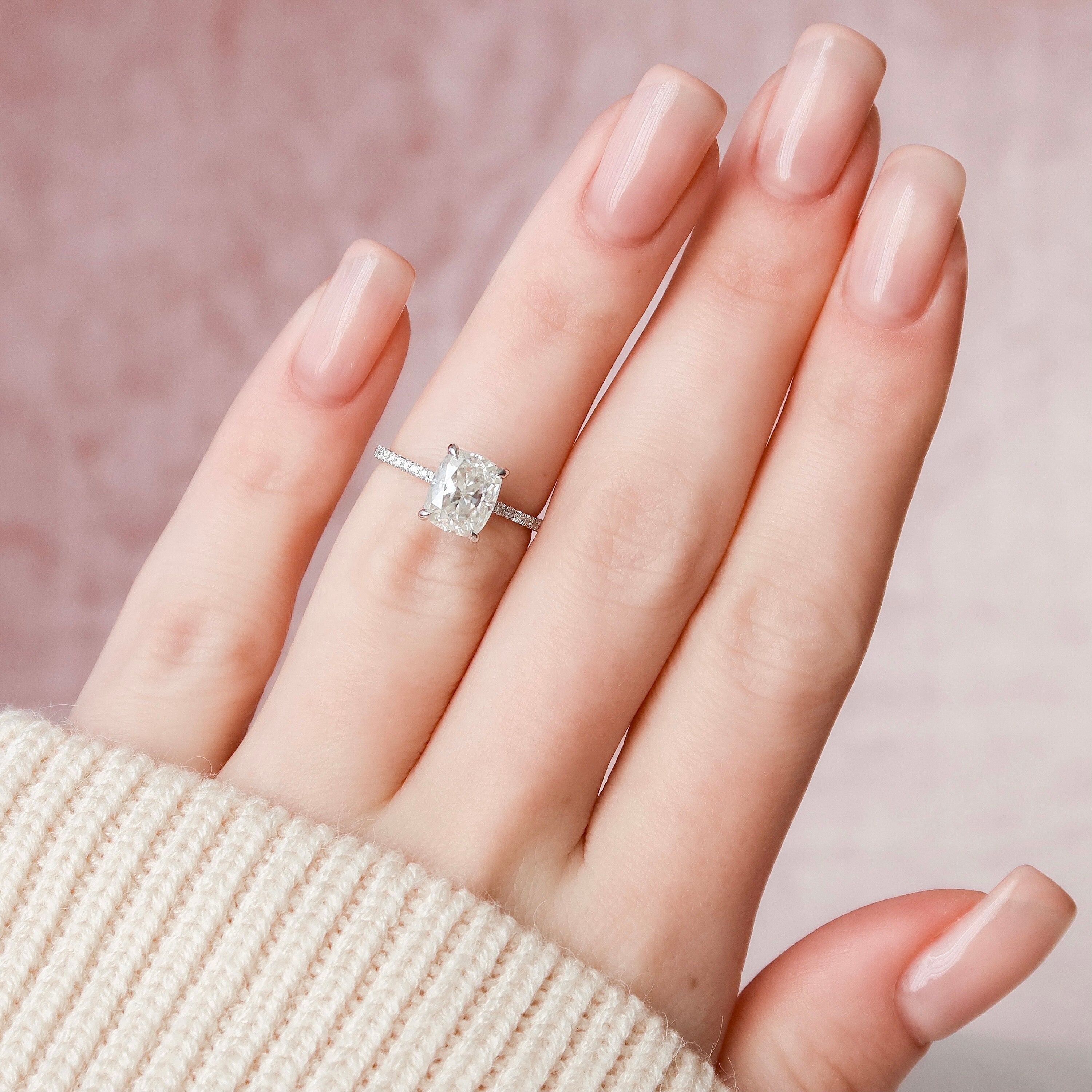 2.0 CT Elongated Cushion Moissanite Pave Setting Engagement Ring
