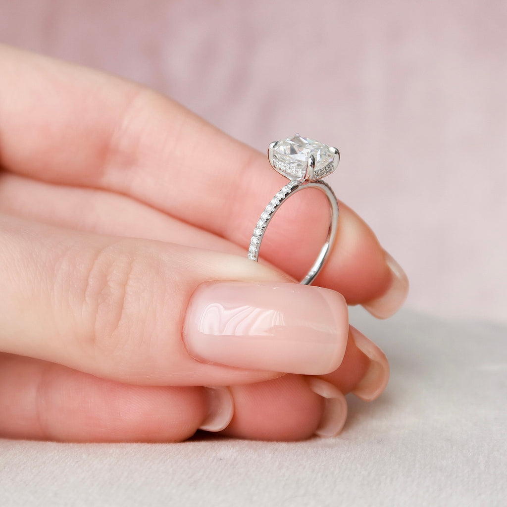 2.0 CT Elongated Cushion Moissanite Pave Setting Engagement Ring