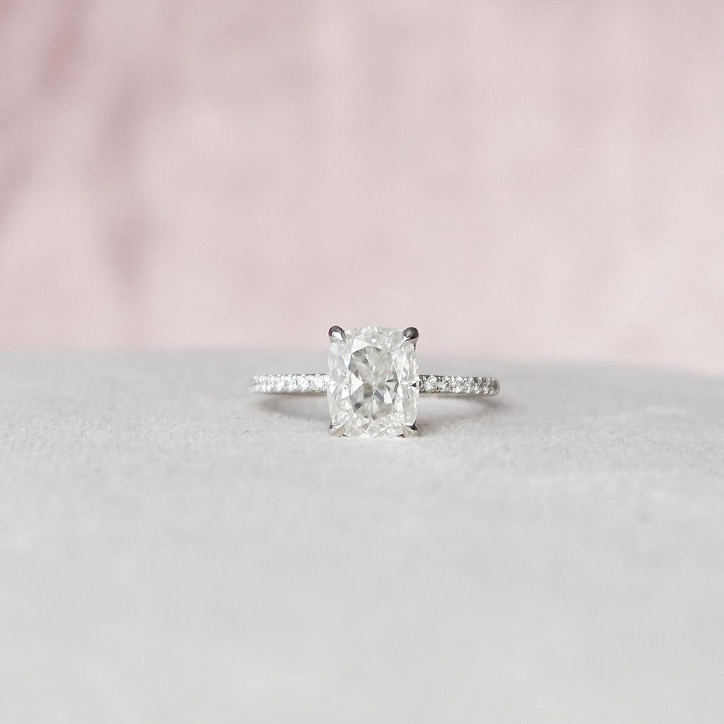2.0 CT Elongated Cushion Moissanite Pave Setting Engagement Ring