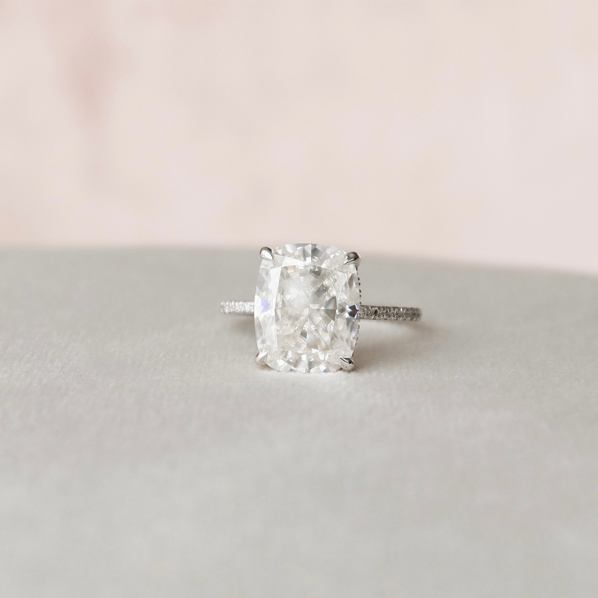 6.0 CT Elongated Cushion Moissanite Pave Setting Engagement Ring