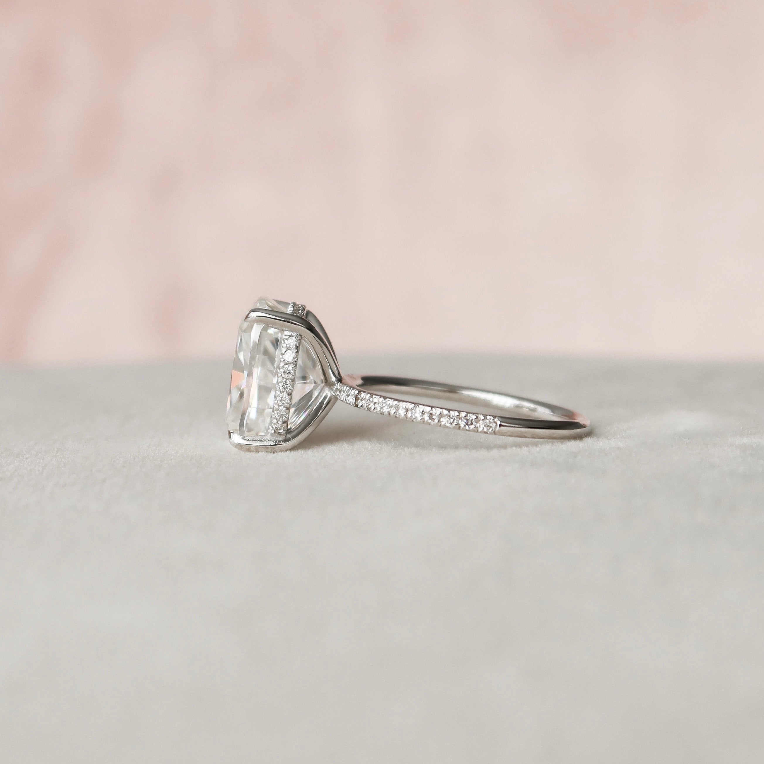 6.0 CT Elongated Cushion Moissanite Pave Setting Engagement Ring