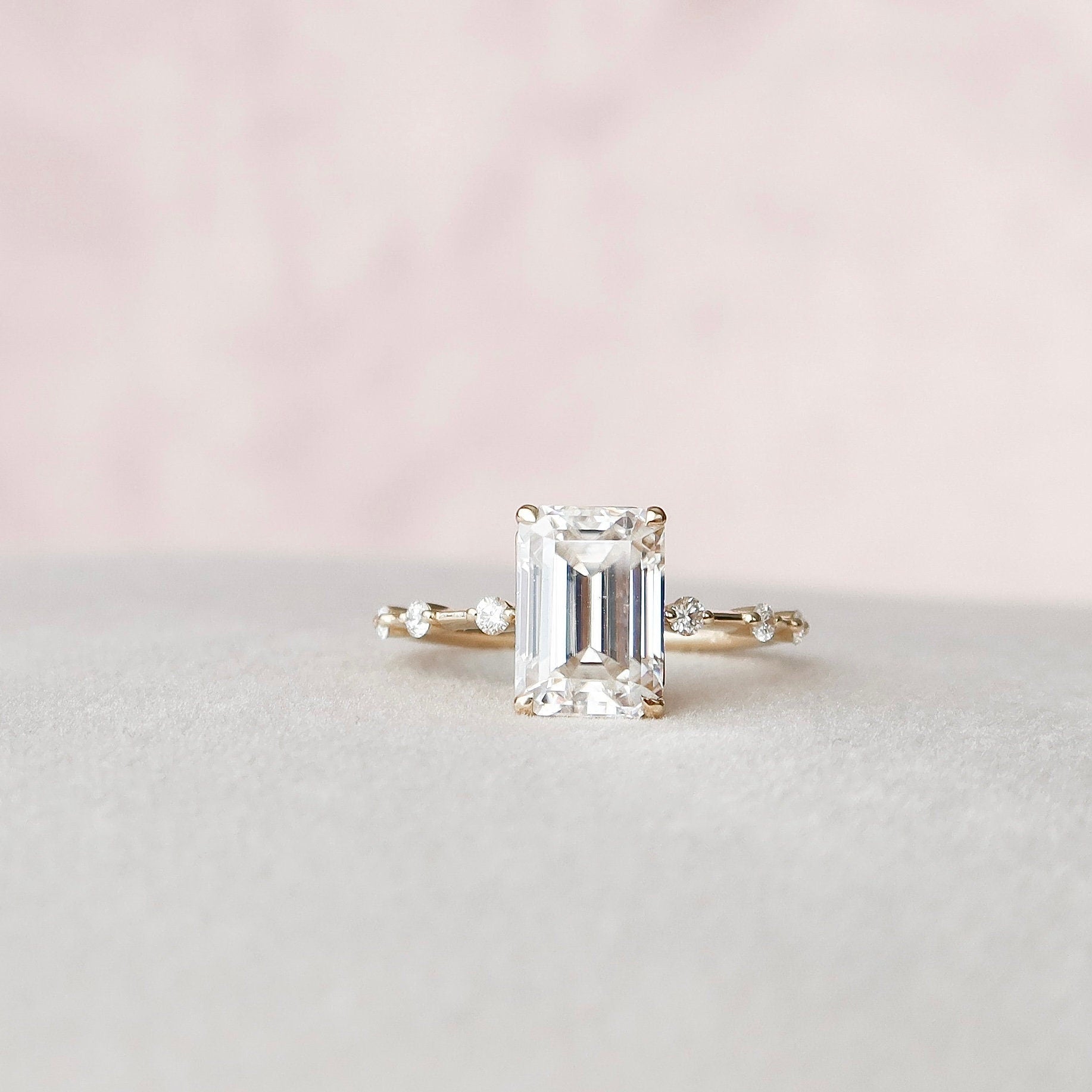 3.0CT Emerald Moissanite Solitaire Dainty Style Engagement Ring