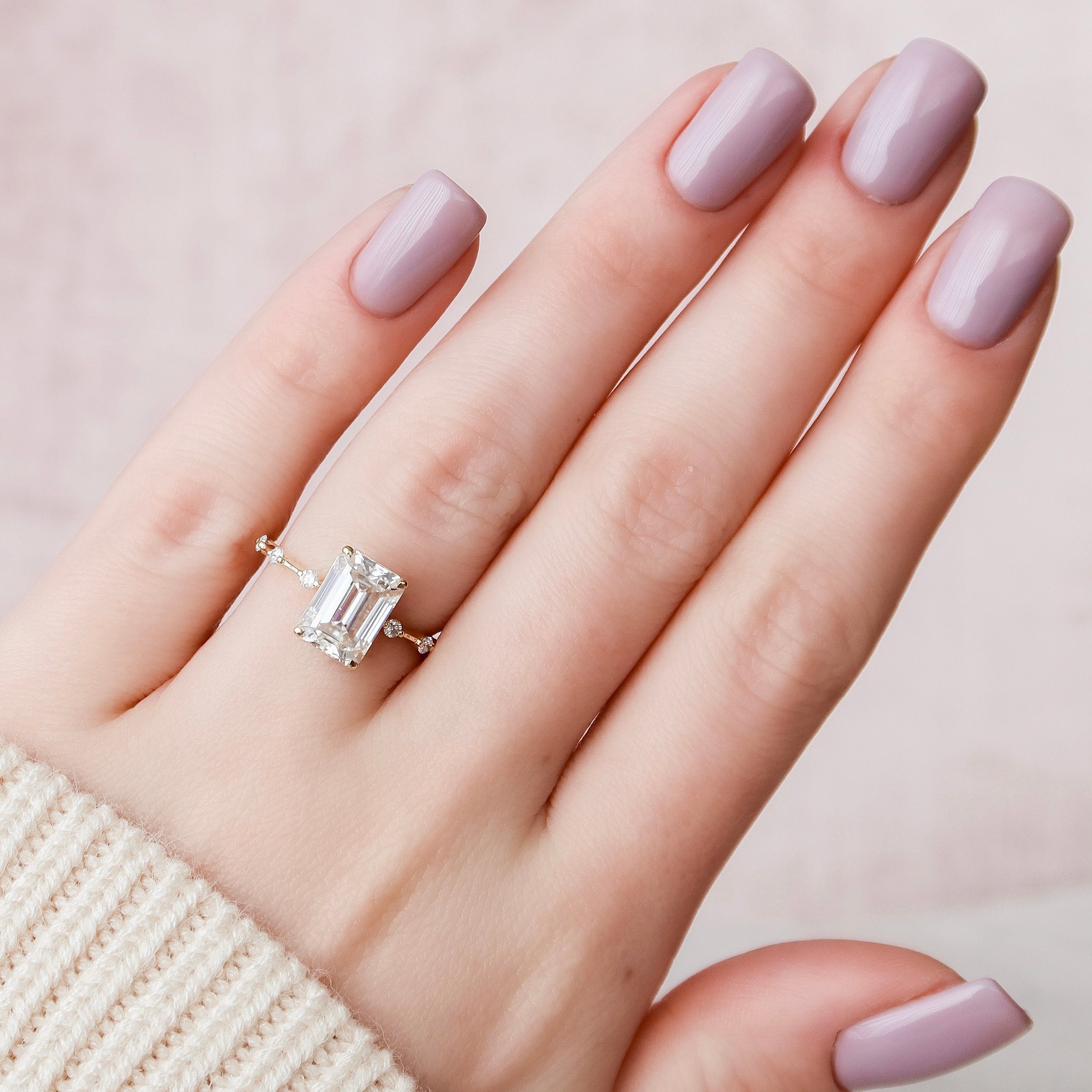 3.0CT Emerald Moissanite Solitaire Dainty Style Engagement Ring