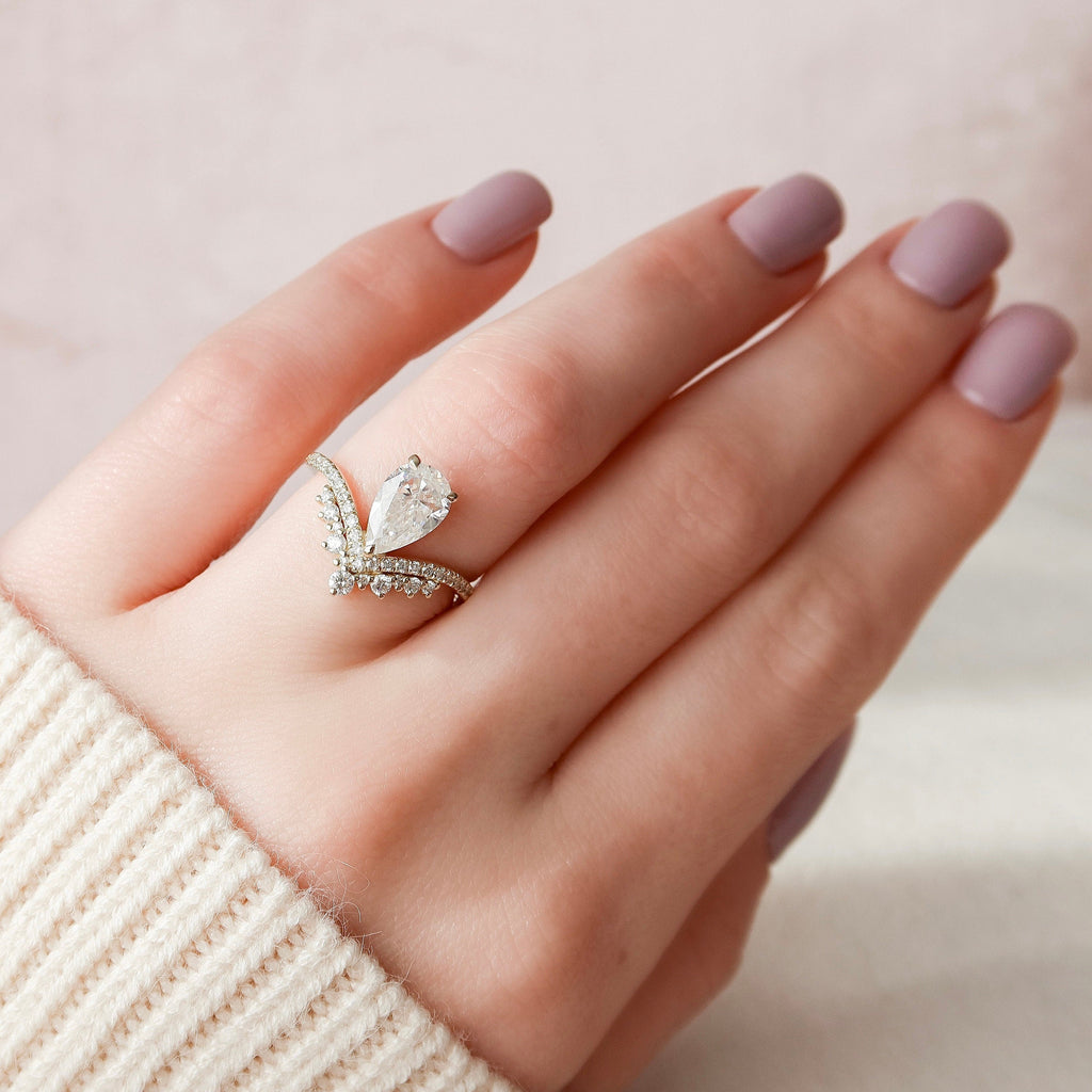 1.50 CT Pear Shaped Moissanite Cluster Engagement Ring