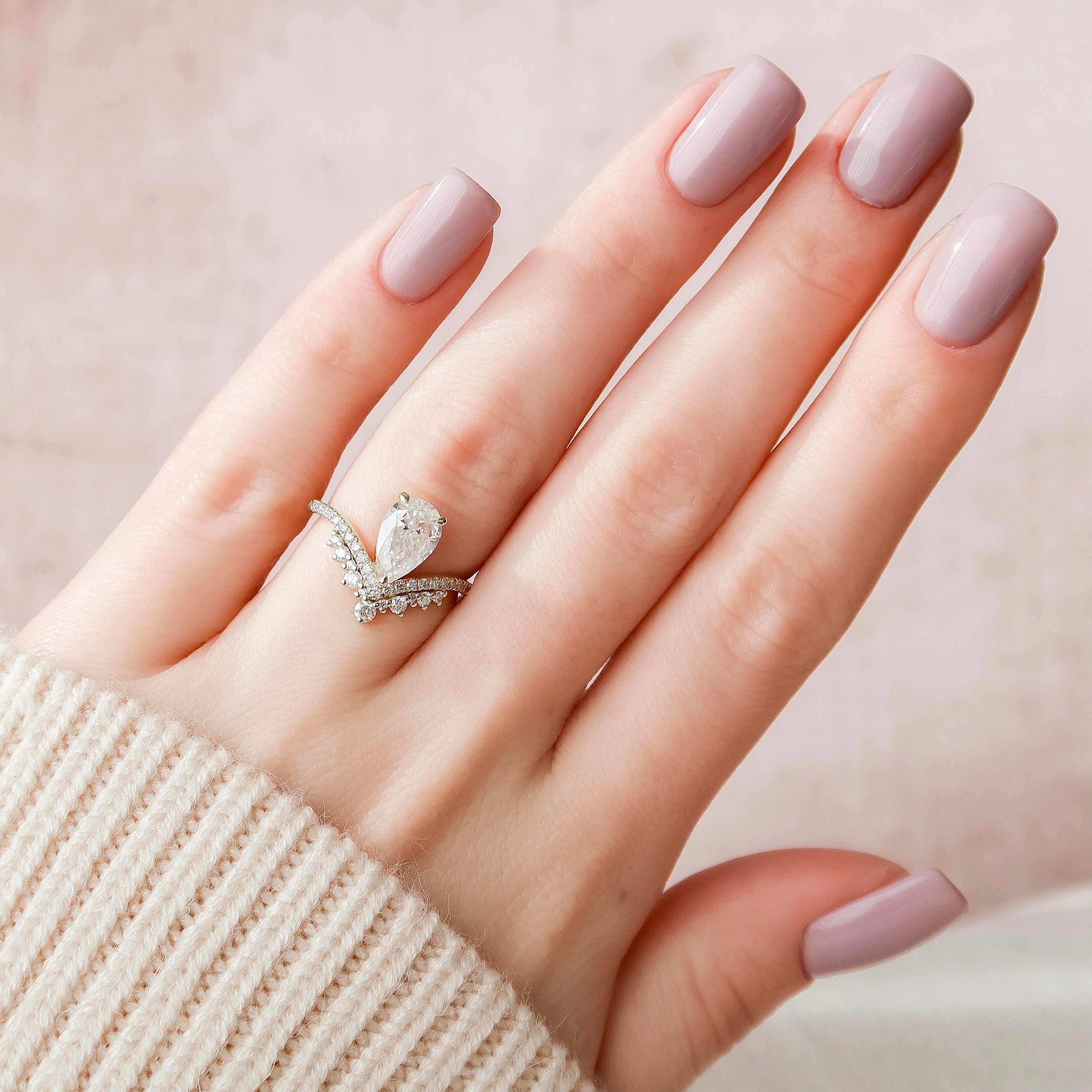 1.50 CT Pear Shaped Moissanite Cluster Engagement Ring