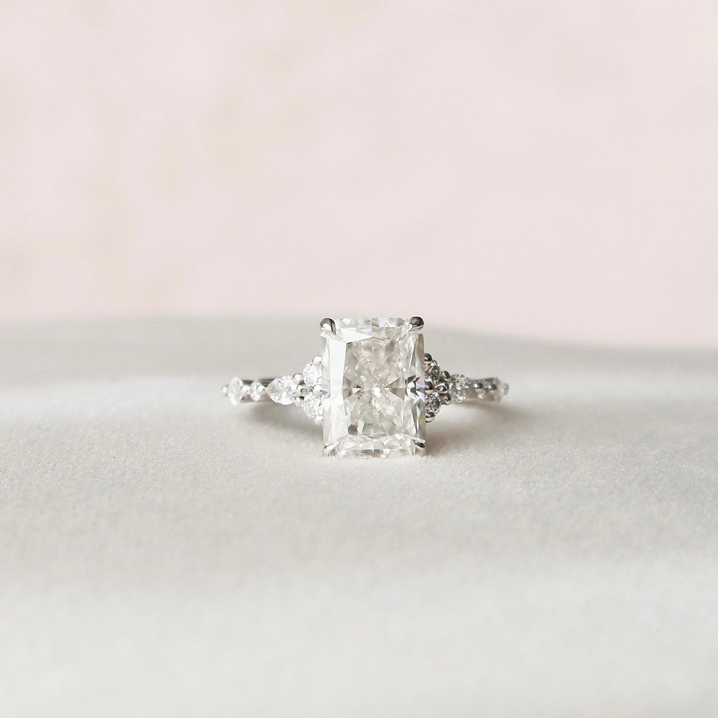 3.50 CT Radiant Cut Moissanite Cluster Engagement Ring