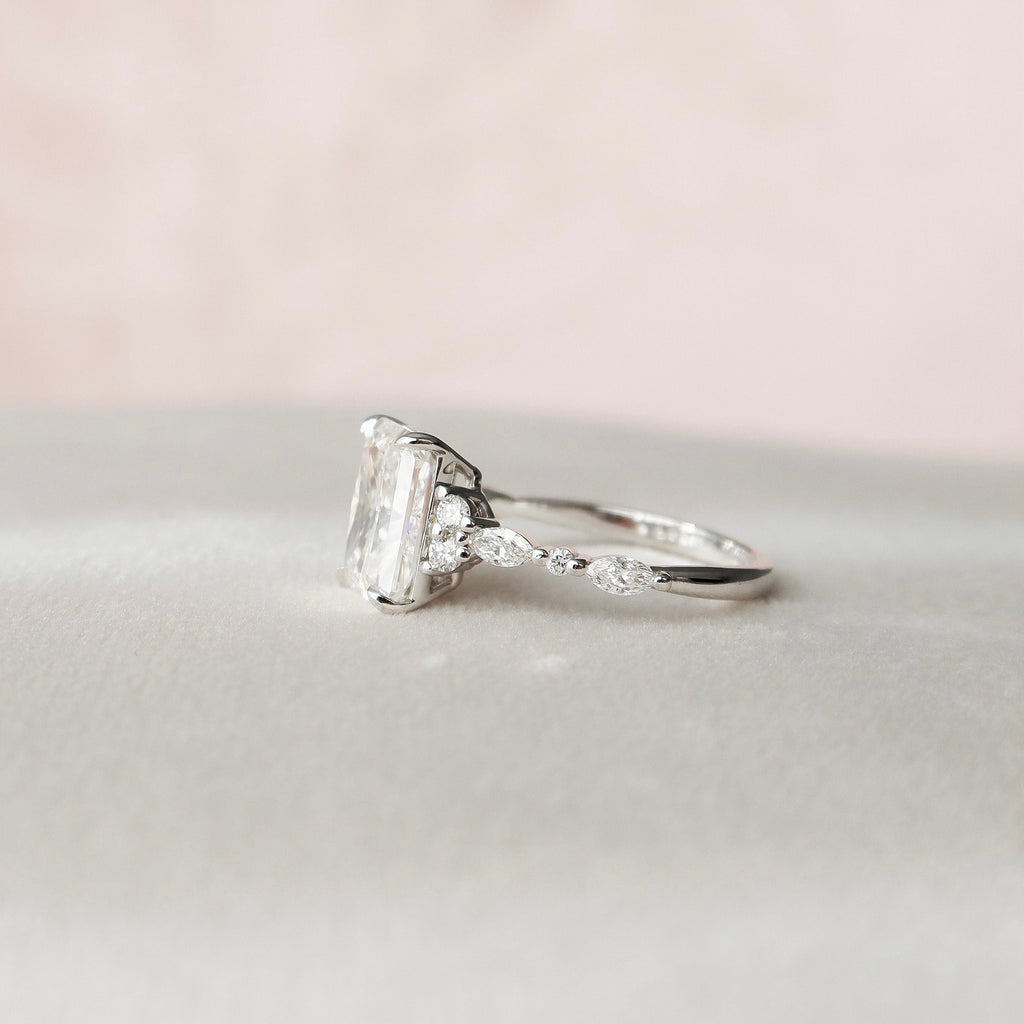 3.50 CT Radiant Cut Moissanite Cluster Engagement Ring