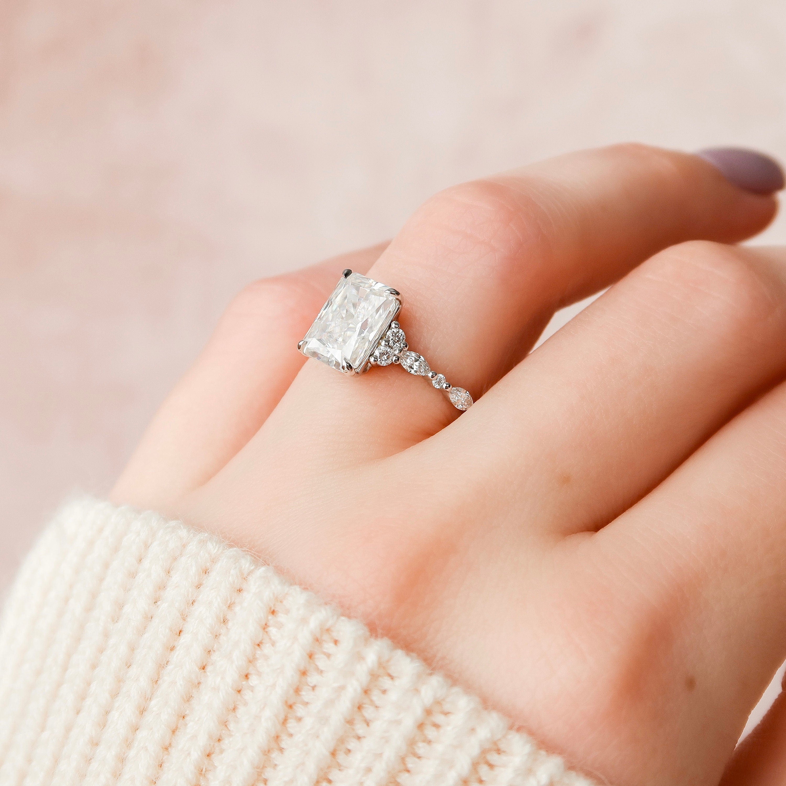 3.50 CT Radiant Cut Moissanite Cluster Engagement Ring