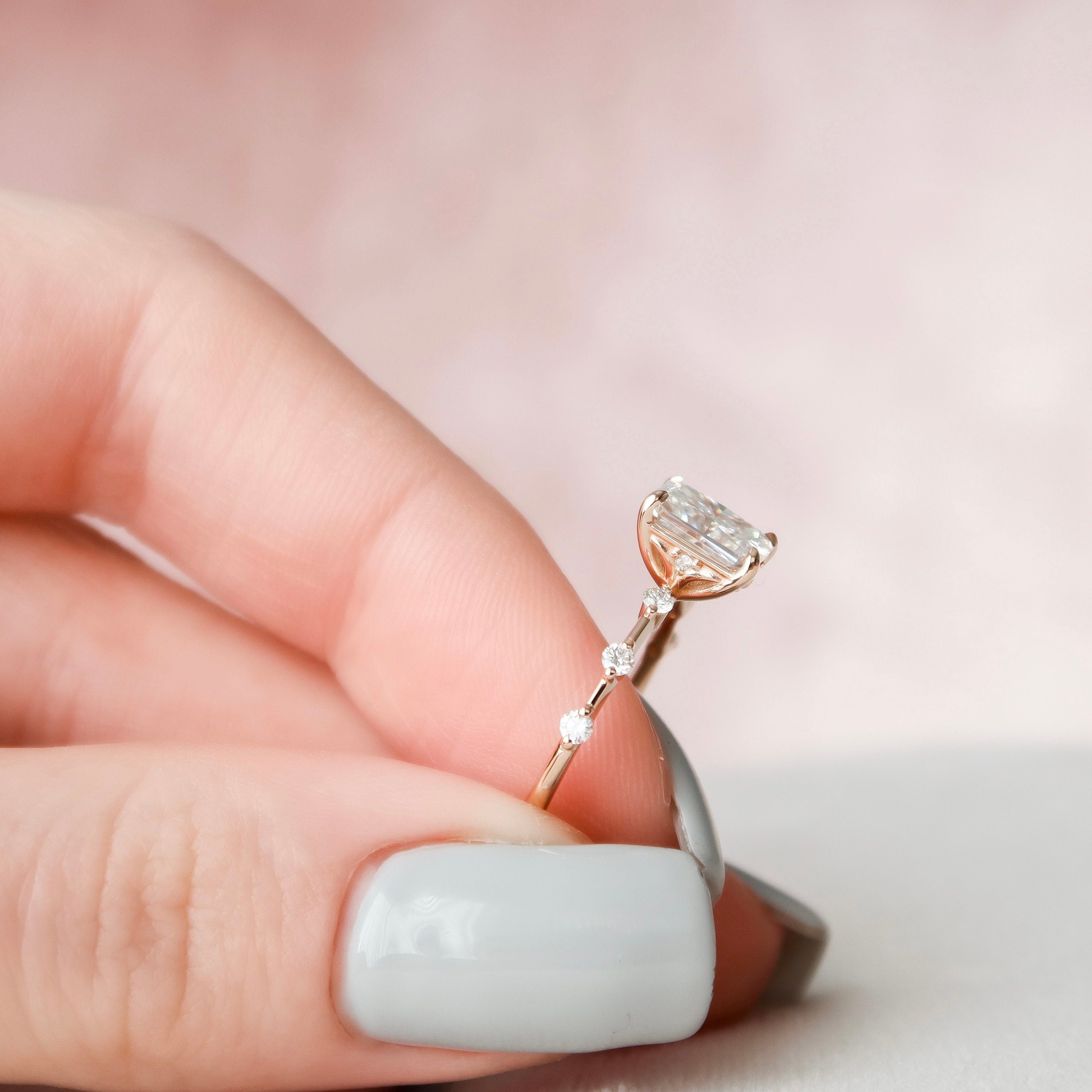 1.50 CT Radiant Moissanite Dainty Style Engagement Ring