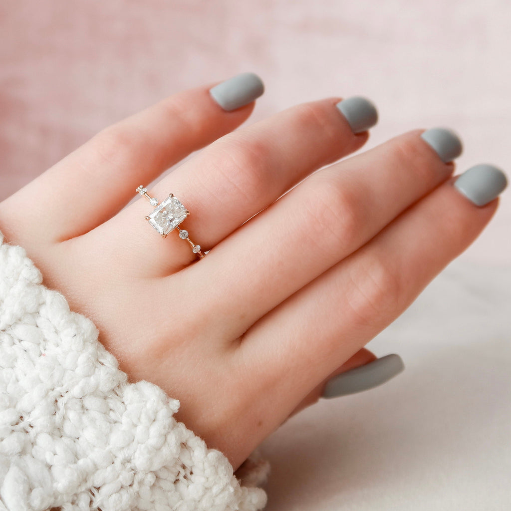 1.50 CT Radiant Moissanite Dainty Style Engagement Ring
