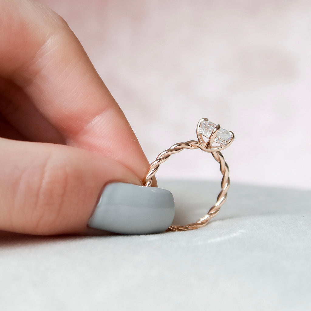1.50 CT Oval Hidden Halo Twisted Band Moissanite Engagement Ring
